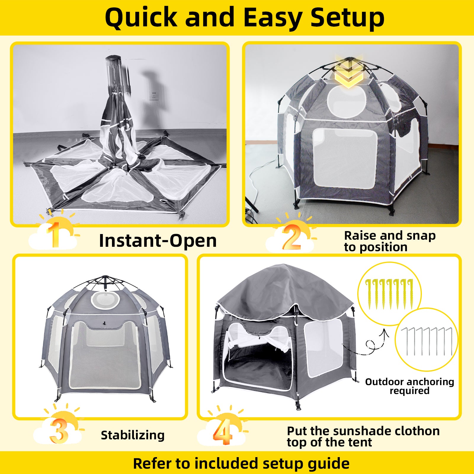 Portable Pop-Up Tent with Canopy - Mosquito Net & UV Protection Playpen, Lightweight Foldable Design for Beach, Garden and Indoor Use, Easy Setup (1.5m x 1.1m, Grey)