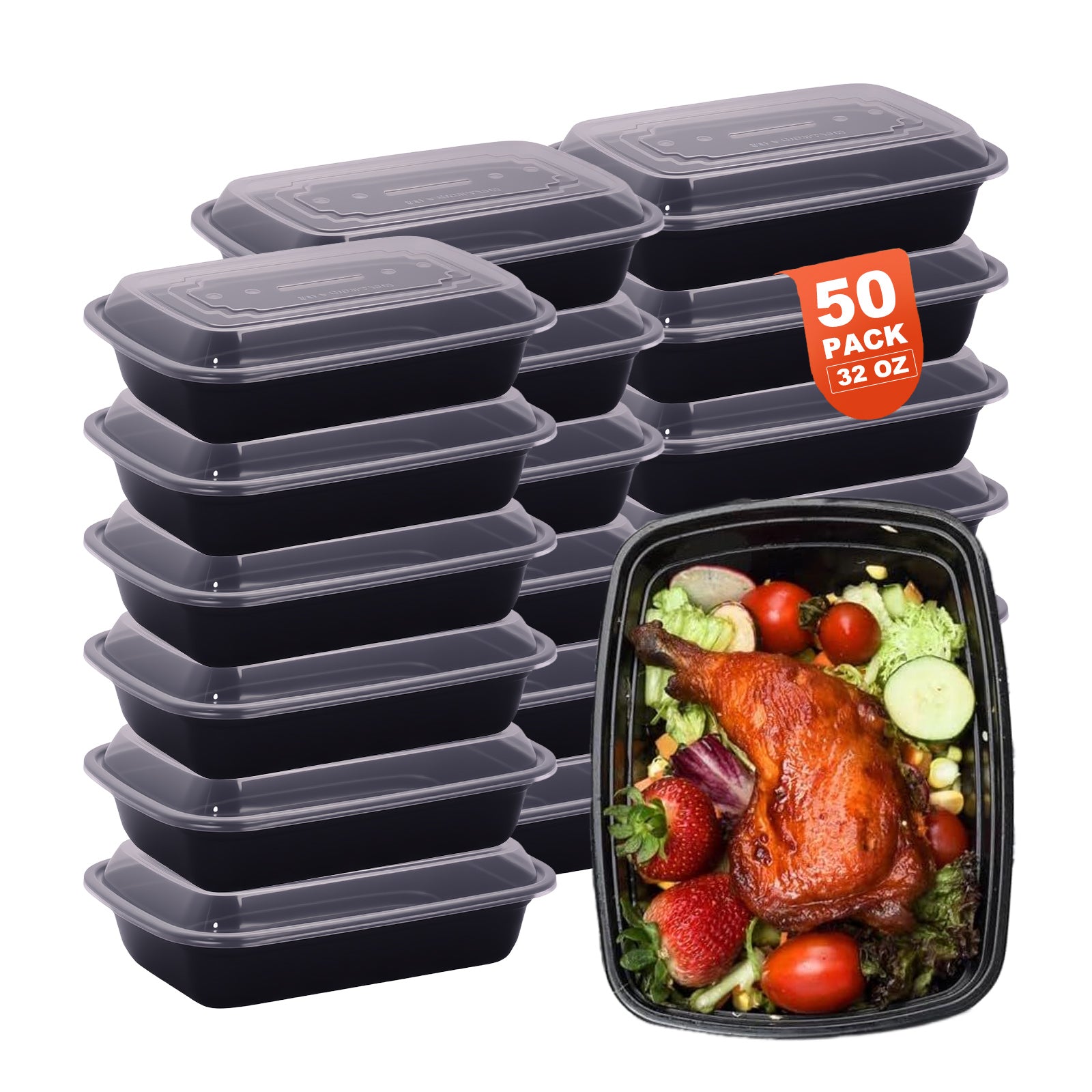 DQQKMM 50 Packs Black meal prep containers reusable,food containers with lids,to go container(32 oz)