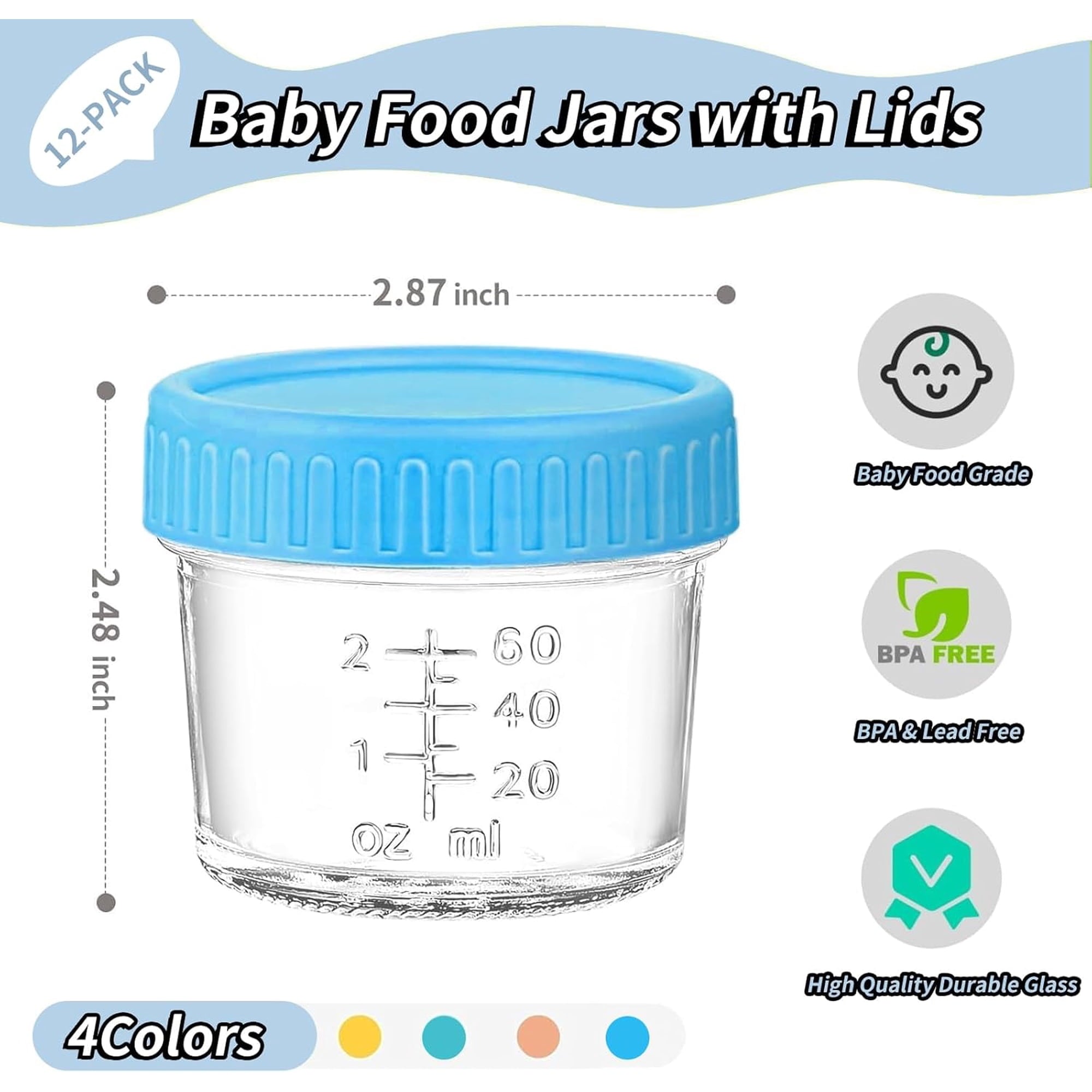 DQQKMM 12 Pack Glass Baby Food Storage Containers, 4oz Baby Food Jars with Airtight Lids, Small Containers Freezer Storage with Airtight Lids Leak Proof for Baby Food