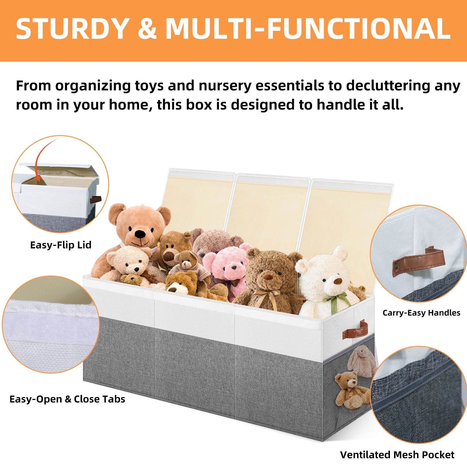 DQQKMM Toy Boxes for Kids, 150L Large Collapsible Storage Bins for Toys,Toy Chests & Organizers，Gray