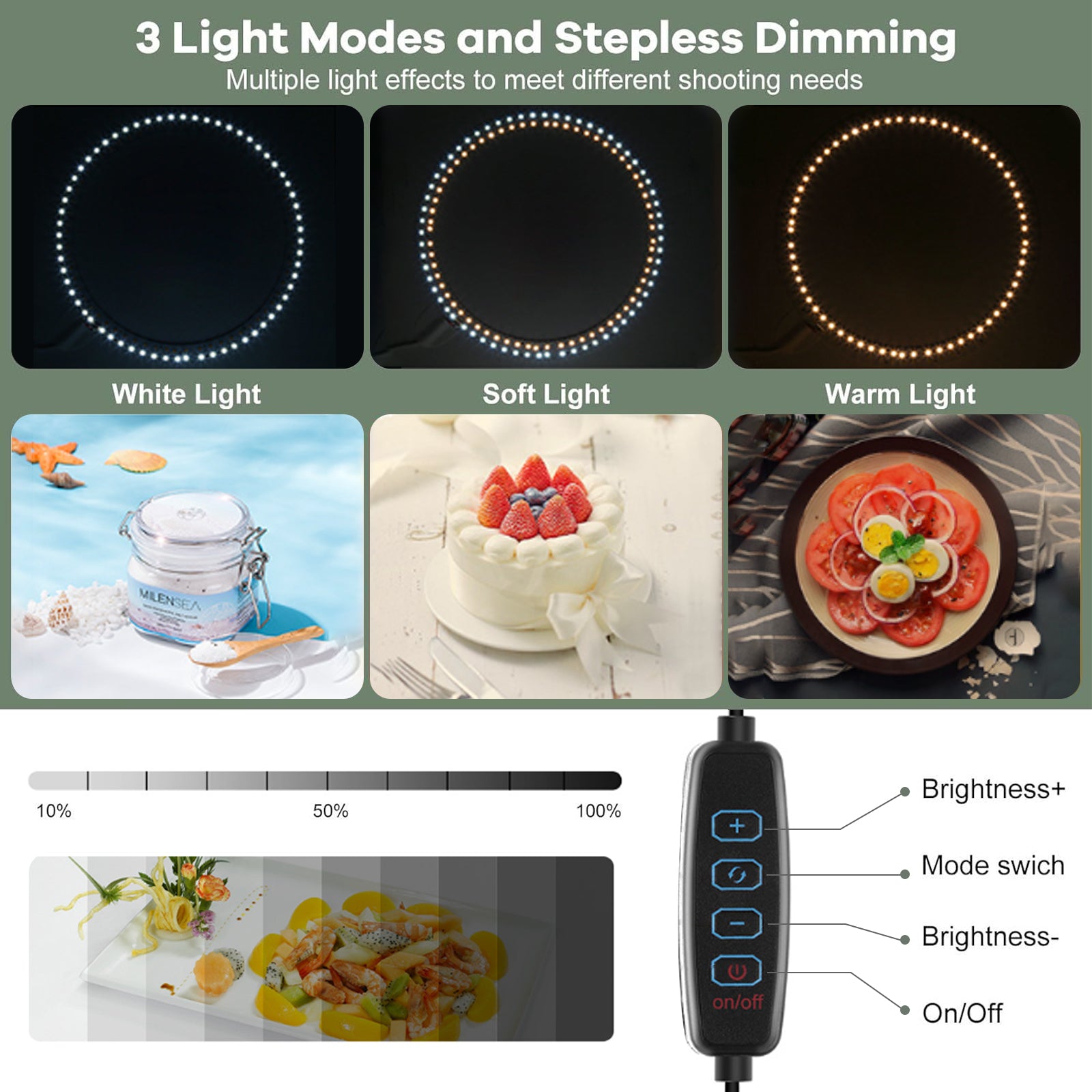 Portable Photo Studio Light Box, 40x40CM Photo Light Box with Ring Colour Change Light, Professional Dimmable Phto Tent Kit with 120 LEDs& 6 Kinds Double-Sided Color Backgrounds