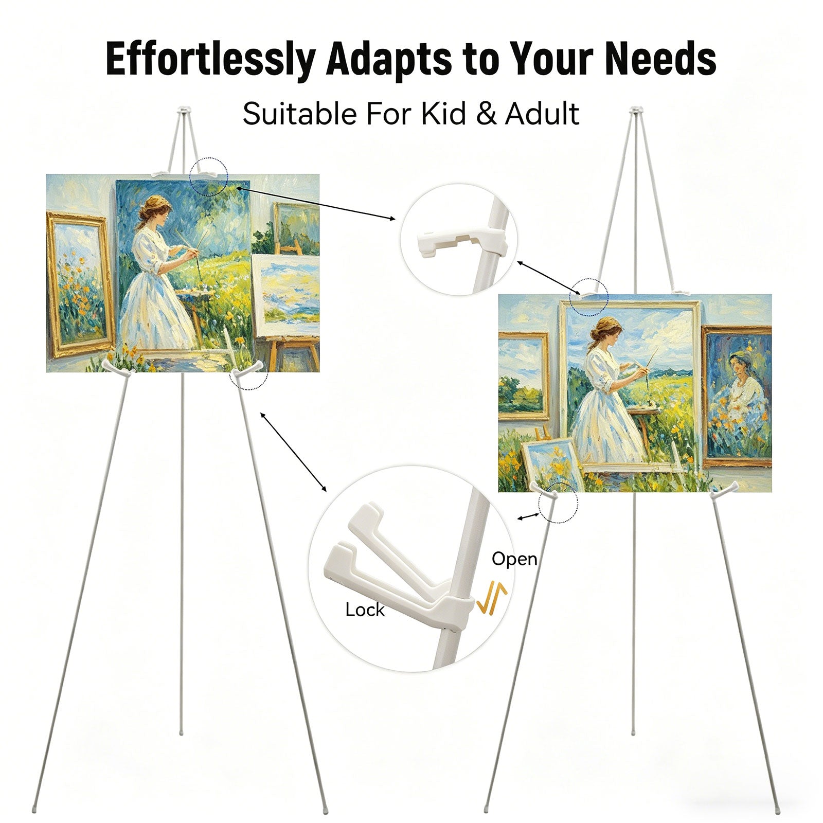 DQQKMM Easel Stand for Display, 2PCS Adjustable 66'' Foldable Art Easel for Painting, Crafts, Banner(white)