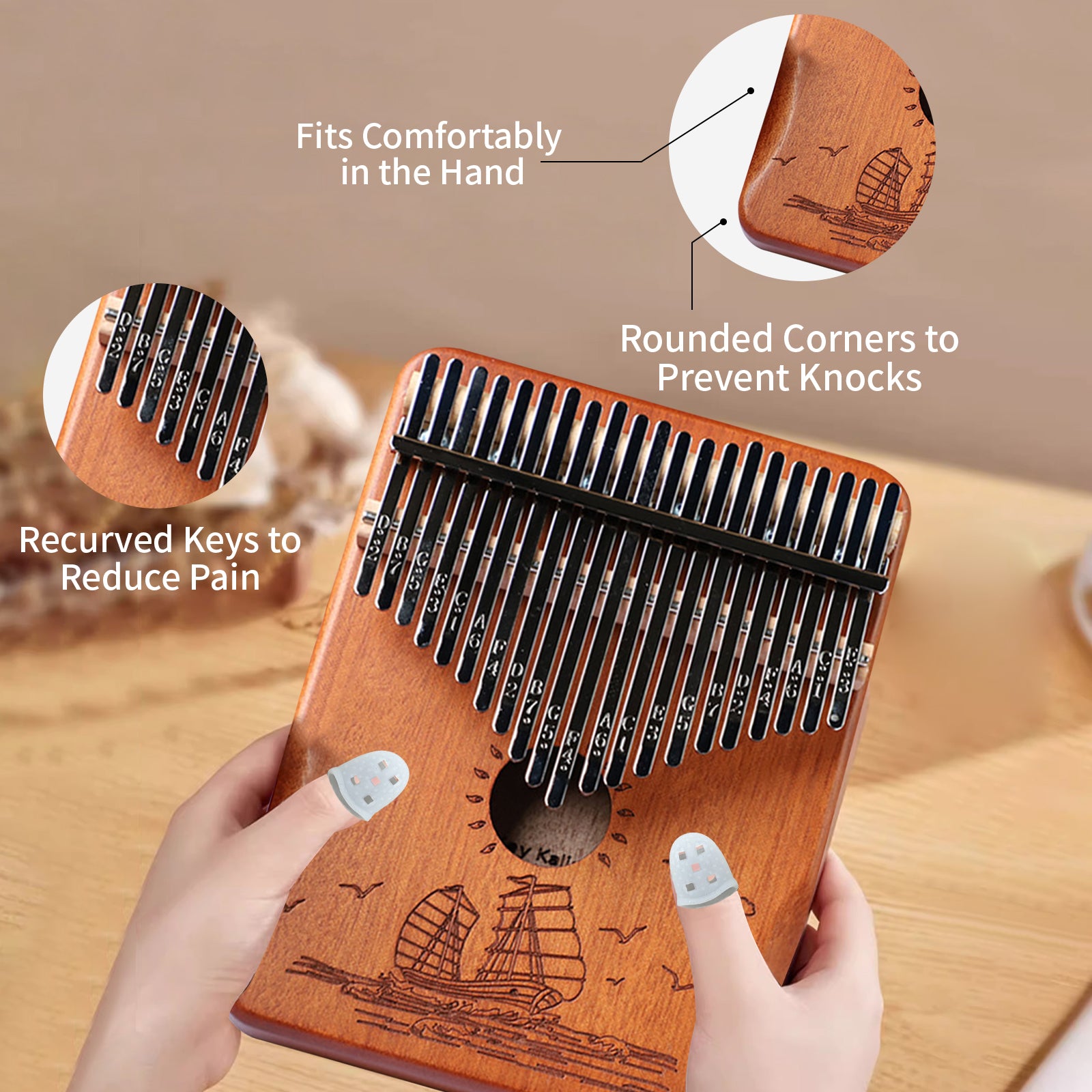 DQQKMM 21 Keys Kalimba Thumb Piano, Wood Finger Piano Kalimba Gifts for Kids and Adults Beginners