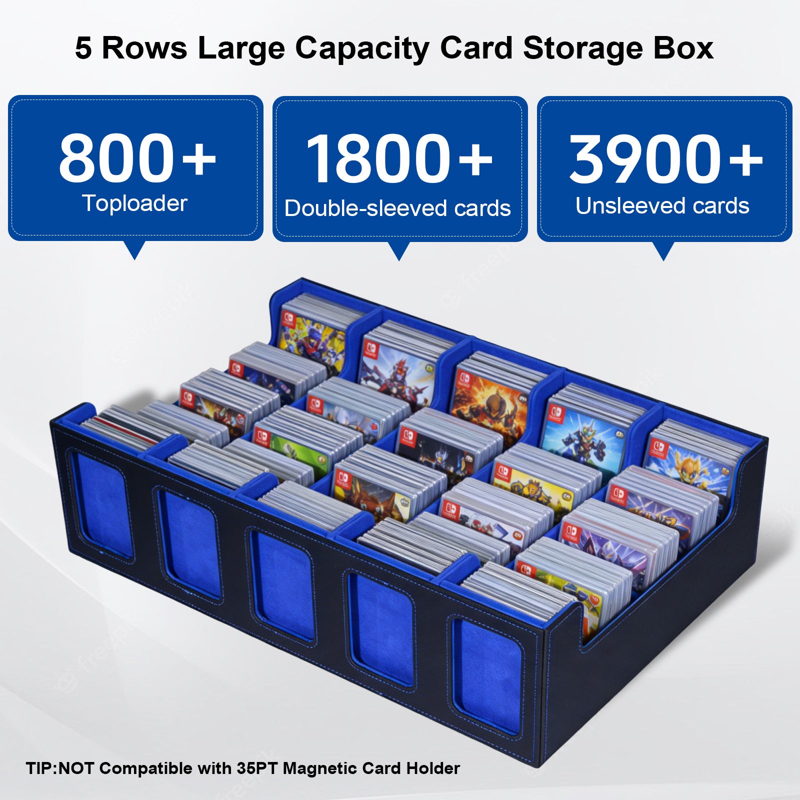 DQQKMM Trading Card Storage Box, 3900+ Deck Box with Commander Display, Organizer for MTG TCG Sports Cards, Includes Dice Tray, Dividers & Top Loaders