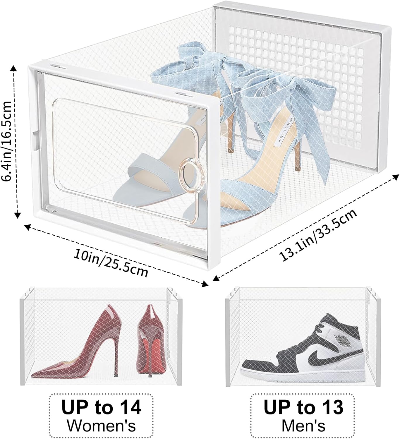 DQQKMM 12-Pack XXL Shoe Storage Box, Clear Shoe box Plastic Stackable Shoe Organizer for Closet, Space Saving Foldable Shoe Rack Sneaker Container Bin Holder(white)