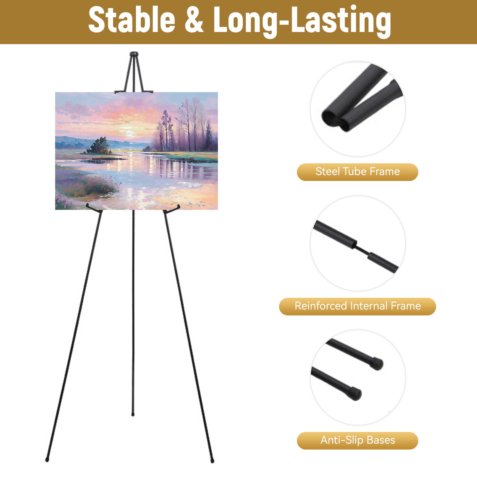 DQQKMM Easel Stand for Display, 2PCS Adjustable 66'' Foldable Art Easel for Painting, Crafts, Banner(black)