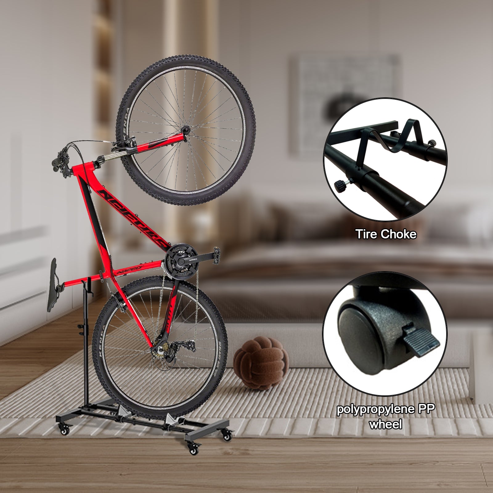 DQQKMM Vertical Bike Stand Movable with Casters, Freestanding Indoor Bike Storage Rack Upright Bicycle Floor Stand Indoor Bike Holder with Adjustable Height for Garage & Apartment