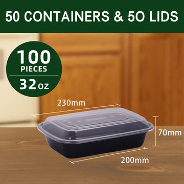 DQQKMM 100 Packs Black meal prep containers reusable,food containers with lids,to go container(32 oz)