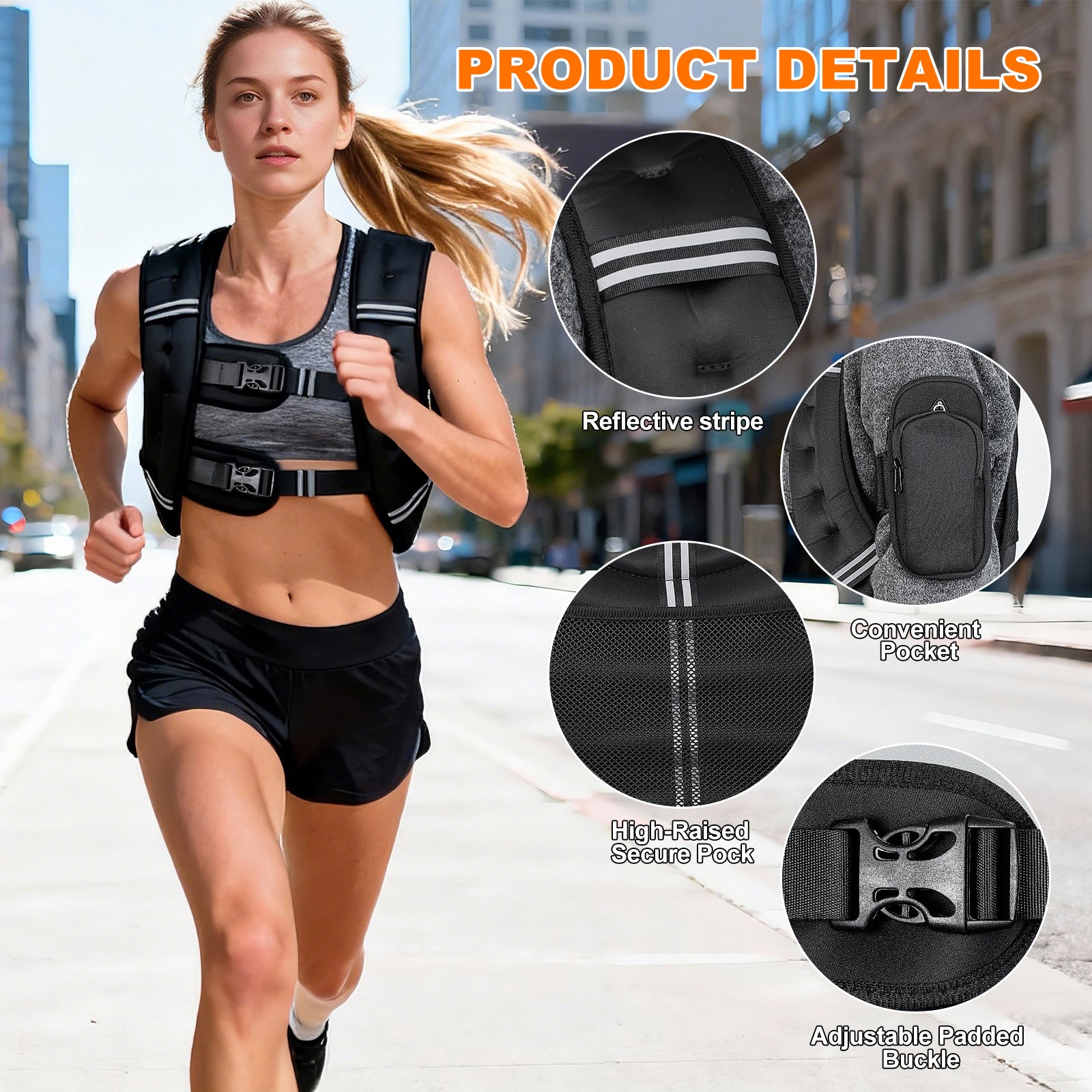 DQQKMM Adjustable Weighted Vests, 11lb Strength Training Weight Vests with Detachable Phone Pouch for Workout Vest