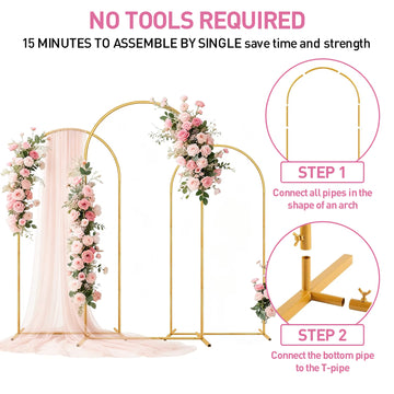 DQQKMM Metal Arch Backdrop Stand 7.2FT, 6.6FT, 6FT Set of 3 Gold Wedding Arch Stand with Stable Base,Balloon Backdrop Stand for Wedding Ceremony Birthday Party Bridal Baby Shower Banquet Decoration.
