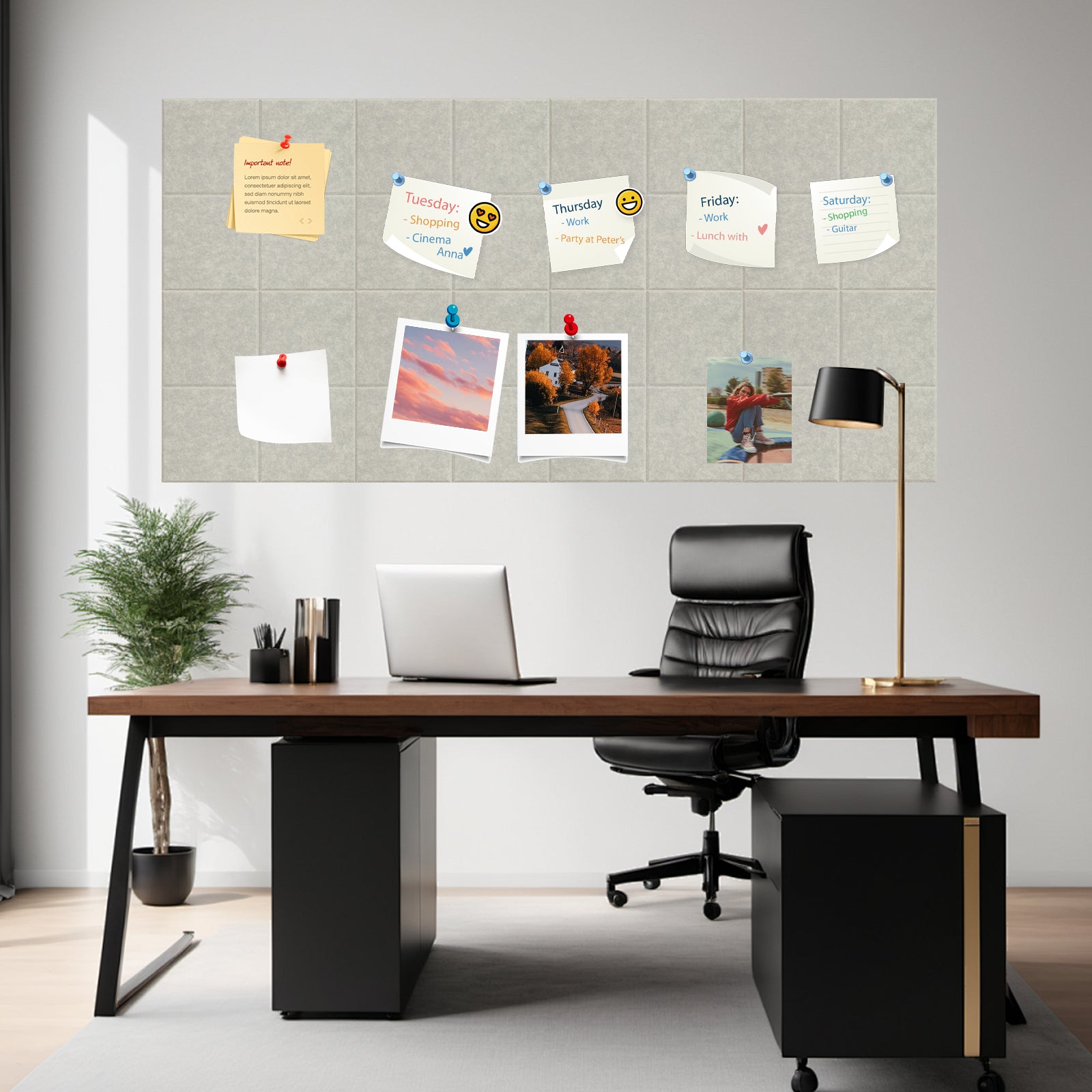 DQQKMM 48" x 36" Large Felt Bulletin Board 12 Pack, Sound Absorbing Panel Wall Organizer with 60 Adhesive Tabs & 60 Push Pins for Home , Office
