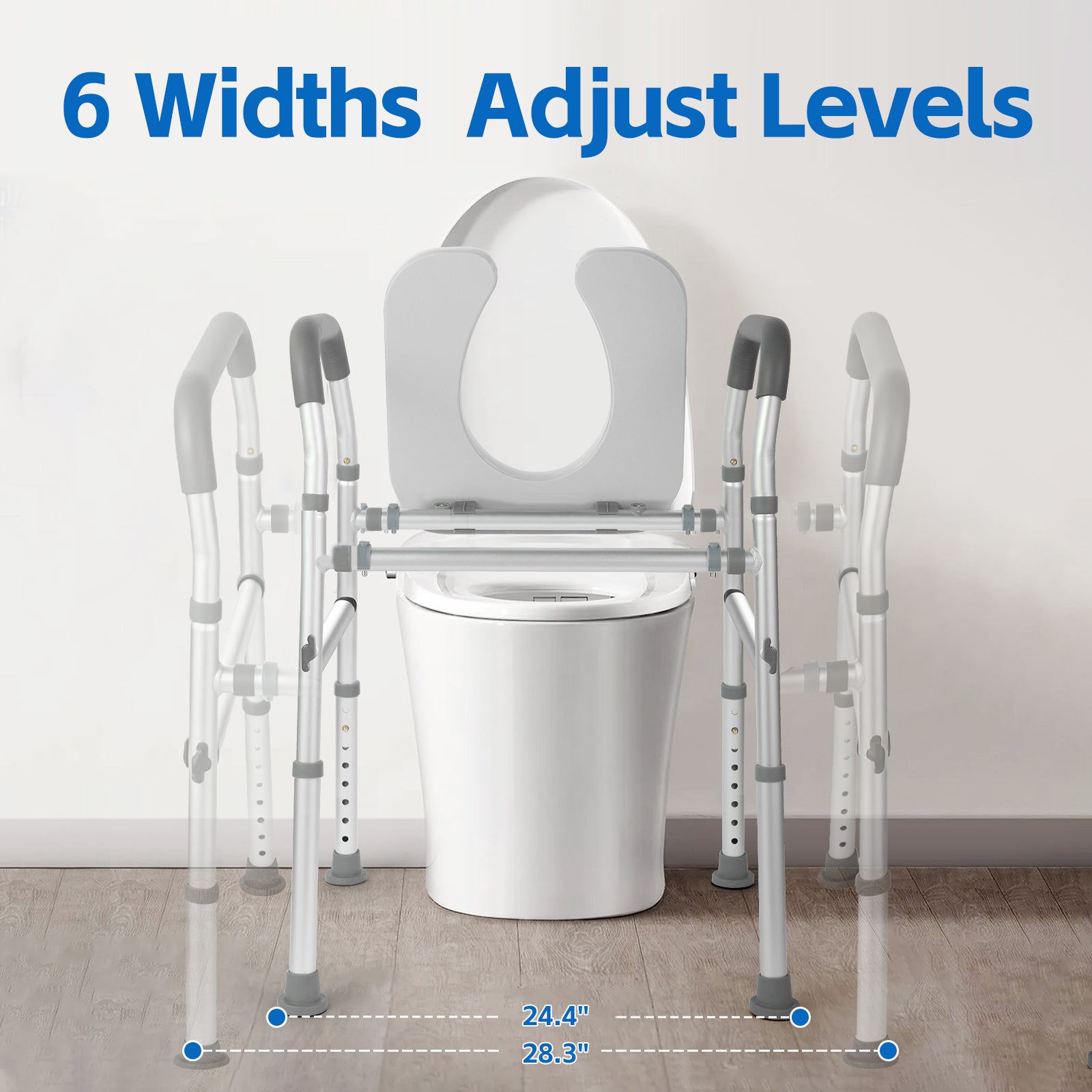 DQQKMM Toilet Seat Riser for Seniors, Adjustable Height & Width, Raised Toilet Seat with Handles & Padded Seat, Supports 300 lbs Toilet Seat with Handles, Shower Chair & Bedside Commode