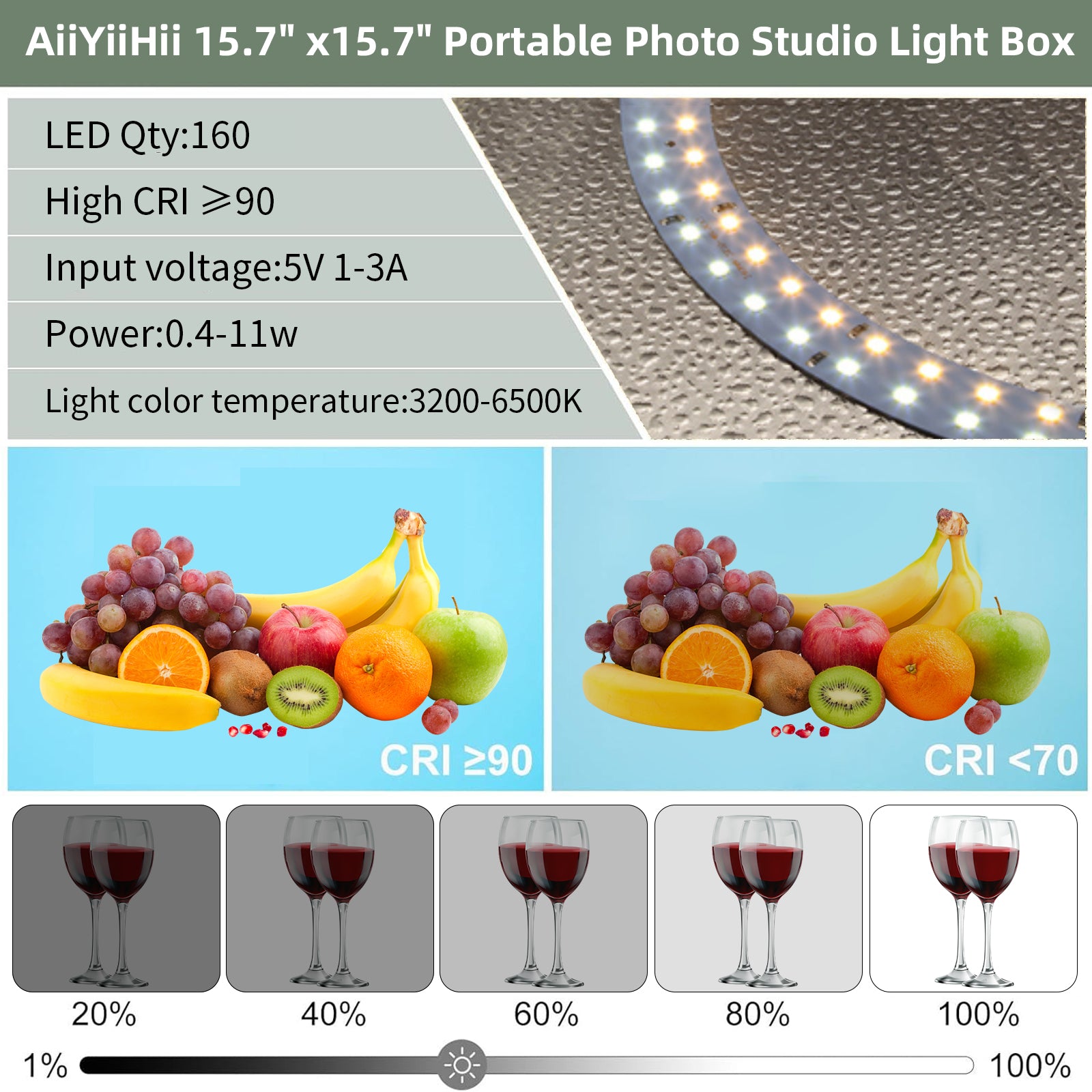 Portable Photo Studio Light Box, 40x40CM Photo Light Box with Ring Colour Change Light, Professional Dimmable Phto Tent Kit with 120 LEDs& 6 Kinds Double-Sided Color Backgrounds