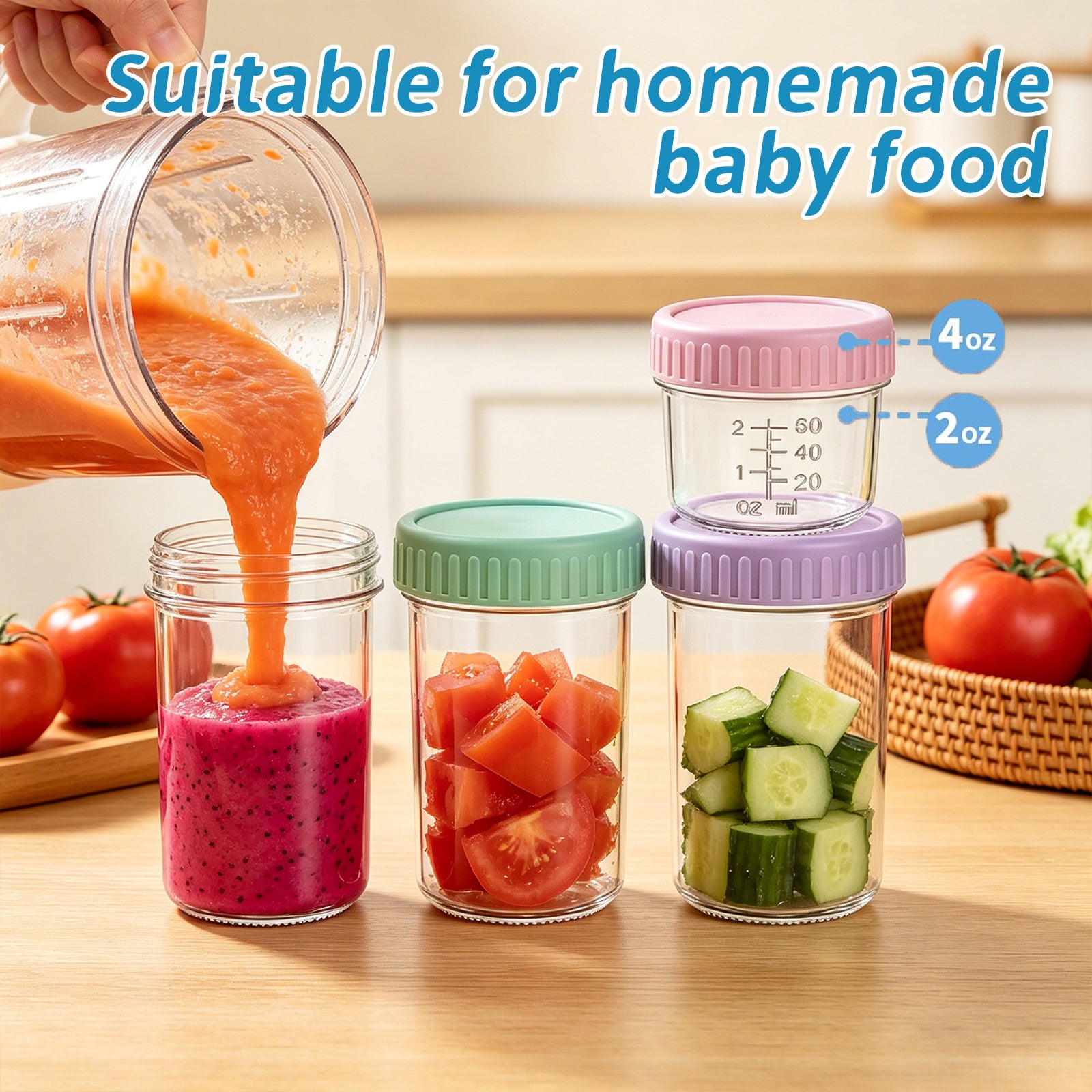 DQQKMM 6 Pack Glass Baby Food Storage Containers, 4oz/8oz Glass Baby Food Jars with Airtight Lids, Small Containers Freezer Storage with Airtight Lids Leak Proof for Baby Food