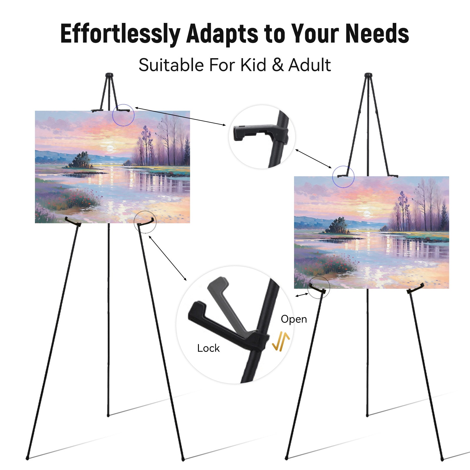 DQQKMM Easel Stand for Display, 2PCS Adjustable 66'' Foldable Art Easel for Painting, Crafts, Banner(black)