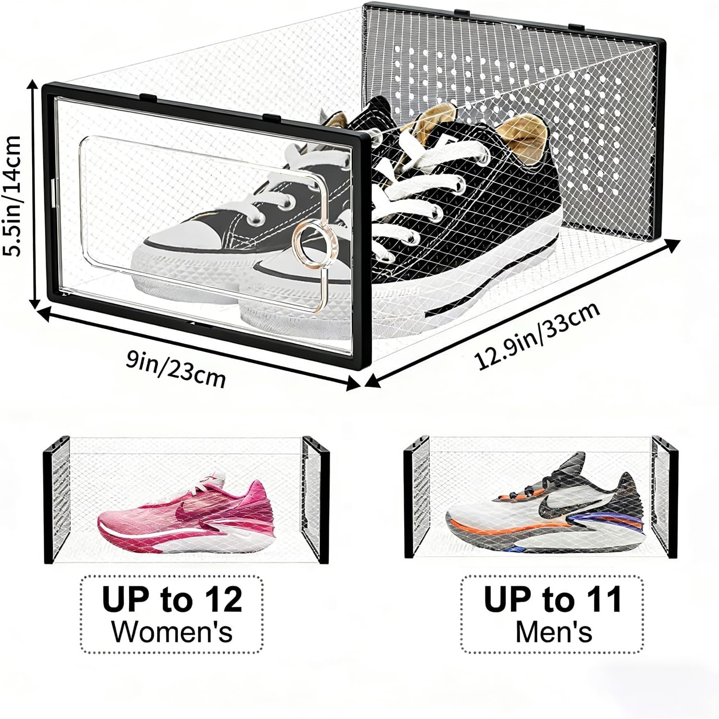 DQQKMM Shoe Storage Box, Clear Shoe box Plastic Stackable Shoe Organizer for Closet, Space Saving Foldable Shoe Rack Sneaker Container Bin Holder (black, X-Large-15pack)