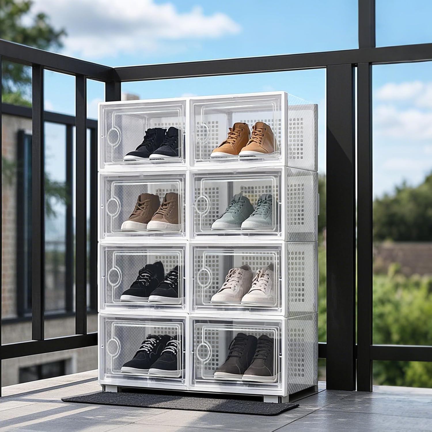 DQQKMM 15-Pack XL Shoe Storage Box, Clear Shoe box Plastic Stackable Shoe Organizer for Closet, Space Saving Foldable Shoe Rack Sneaker Container Bin Holder(white)