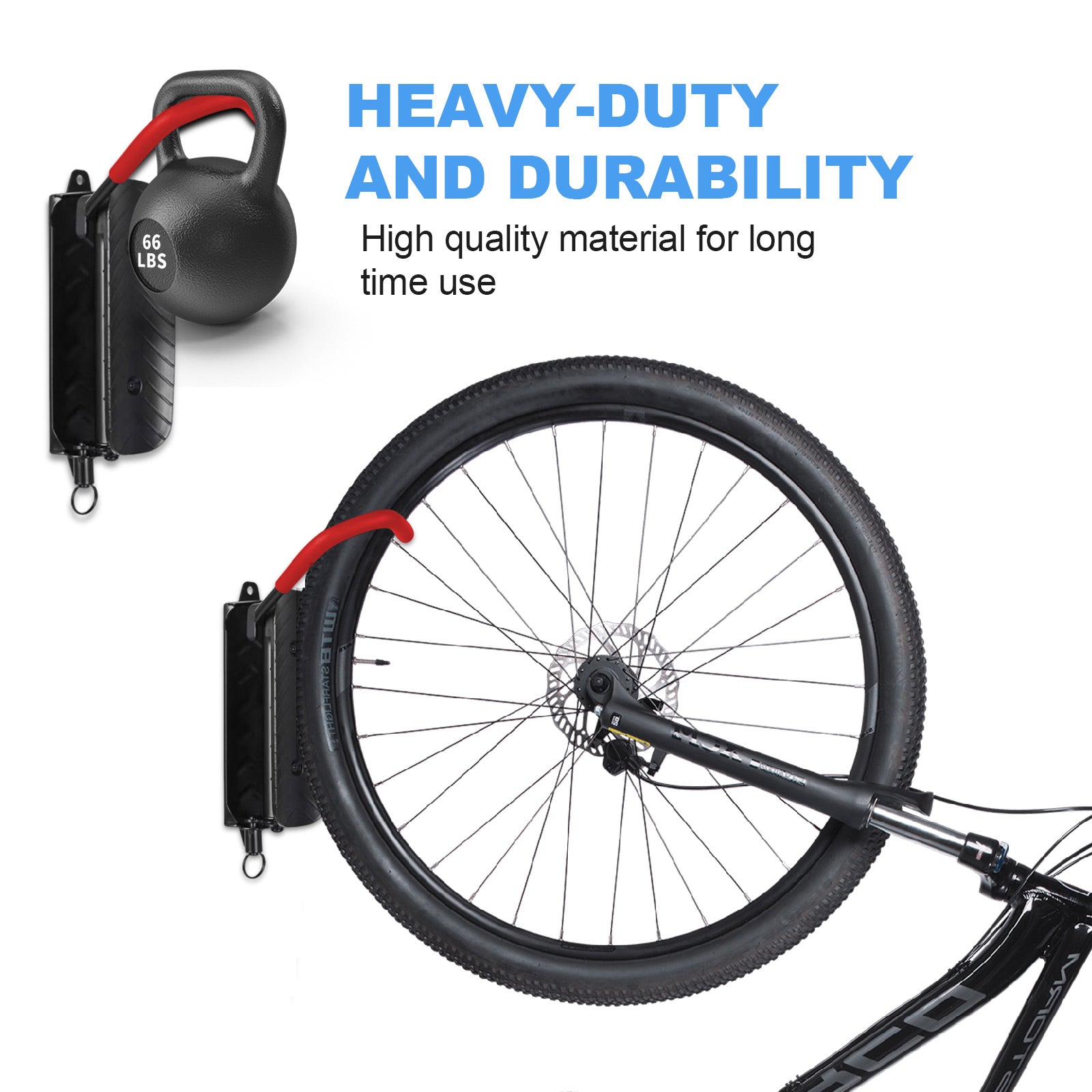 2 Pack Swivel Bike Wall Mount Rack, Adjustable Bike Wall Hanger, Holds Up to 66 lbs - Red