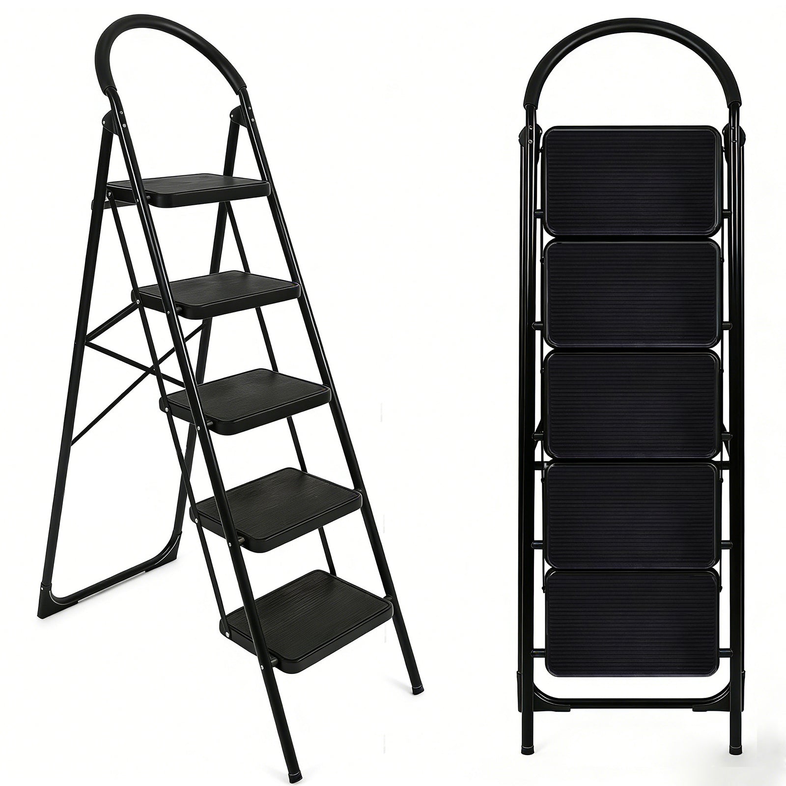 DQQKMM 5 Step Ladder, Folding Step Stool With Extra Wide Anti-Slip Pedal 330 Lbs Capacity (Black)