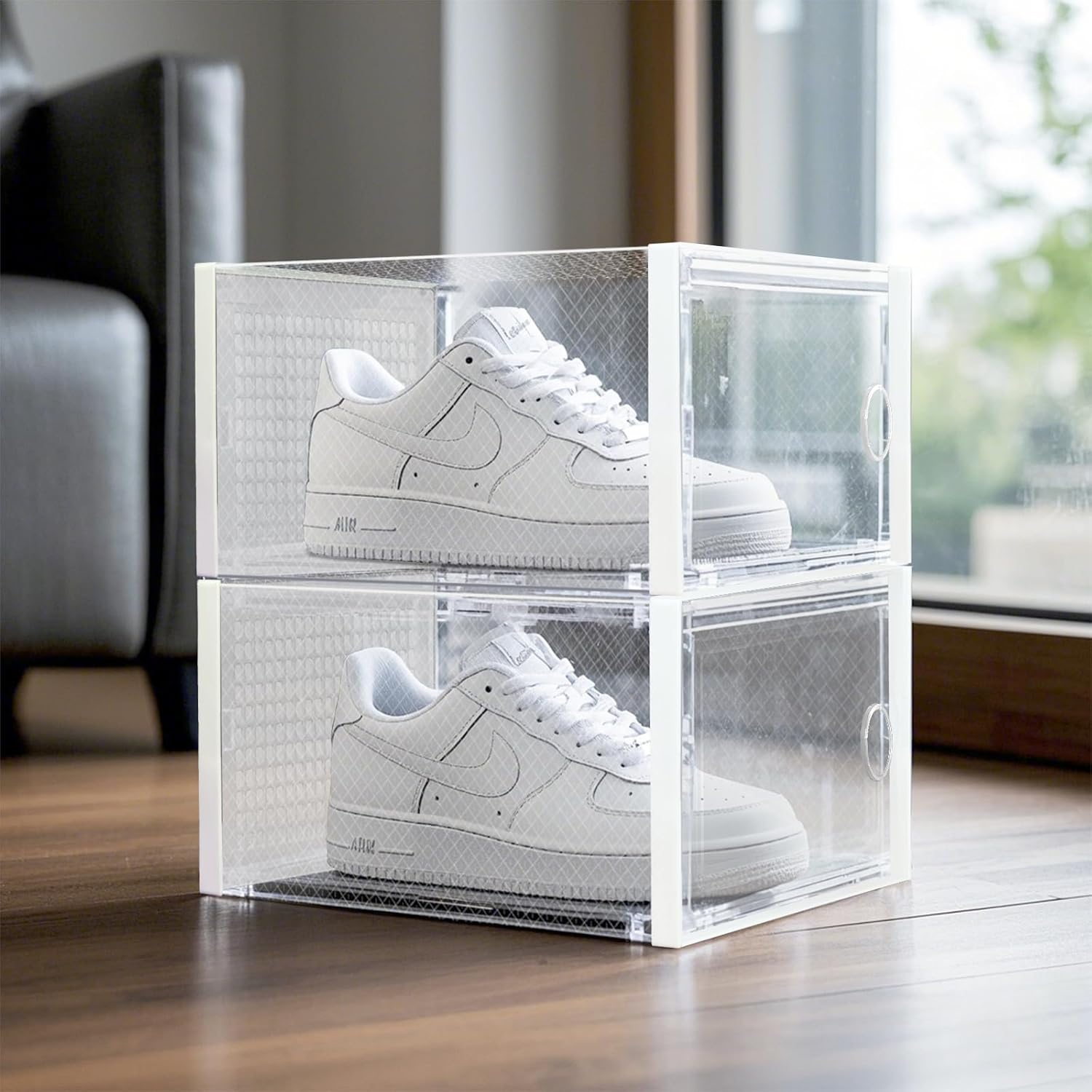 DQQKMM 15-Pack XL Shoe Storage Box, Clear Shoe box Plastic Stackable Shoe Organizer for Closet, Space Saving Foldable Shoe Rack Sneaker Container Bin Holder(white)
