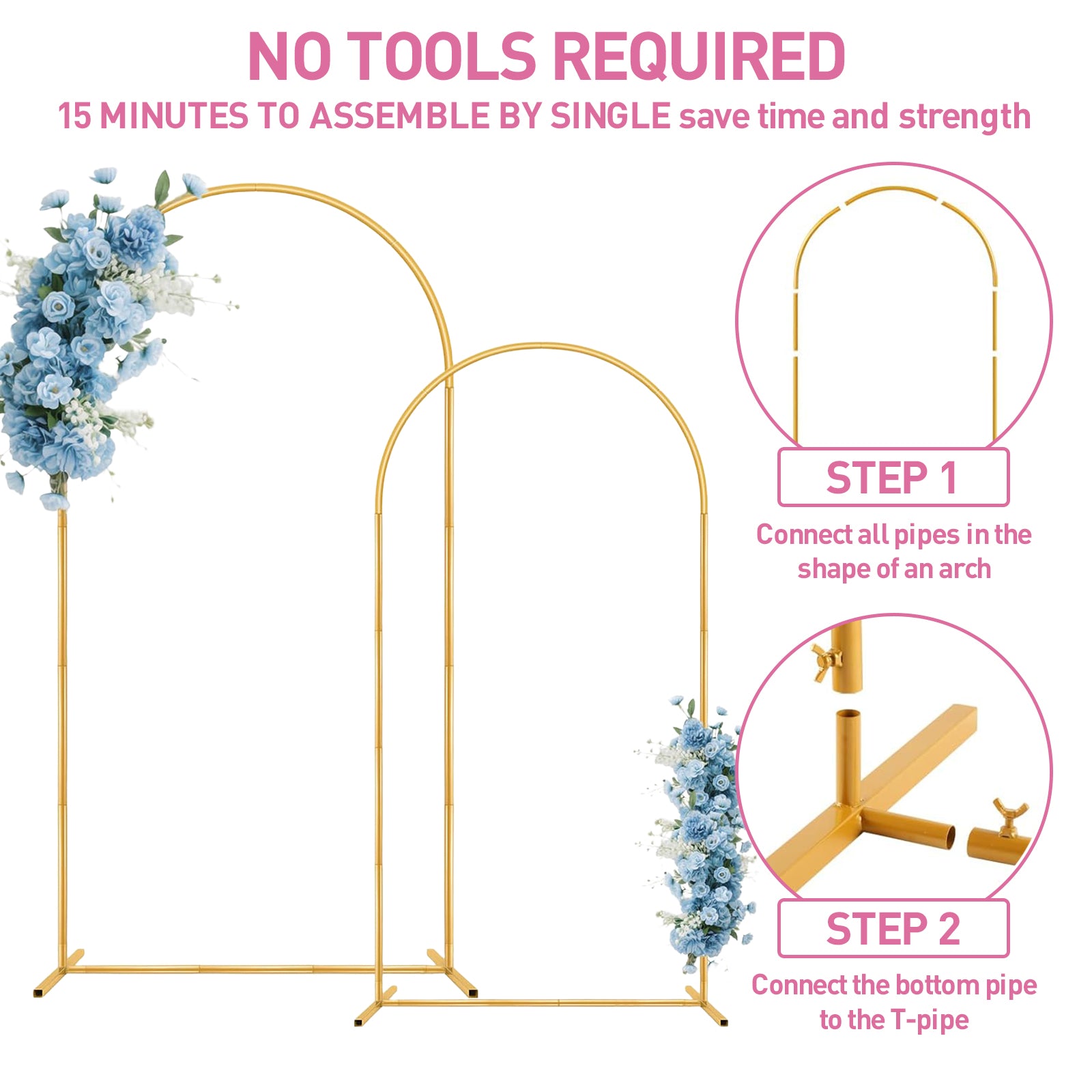Metal Arch Backdrop Stand 7.2FT, 6FT Set of 2 Gold Wedding Arch Stand with Stable Base,Balloon Backdrop Stand for Wedding Ceremony Birthday Party Bridal Baby Shower Banquet Decoration.