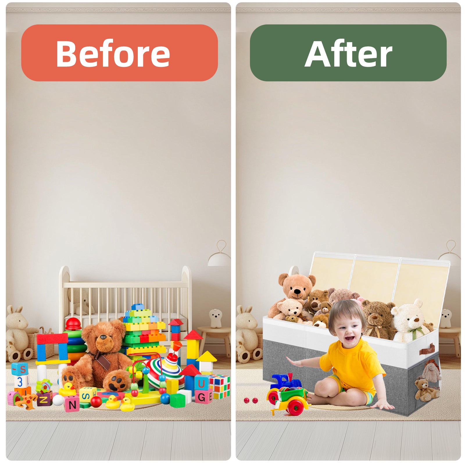 DQQKMM Toy Boxes for Kids, 150L Large Collapsible Storage Bins for Toys,Toy Chests & Organizers，Gray