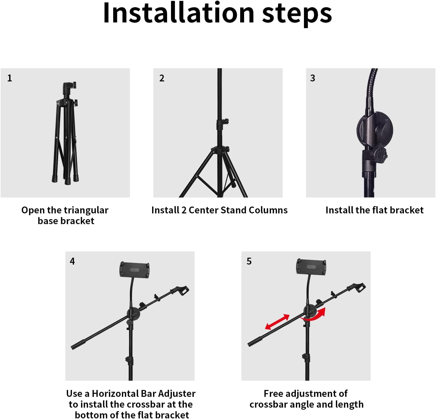 DQQKMM Tripod Mic Stand, 2-in-1 Adjustable Floor Stand with Boom Arm, Dual-Use Holder with Bag for Singing Studio