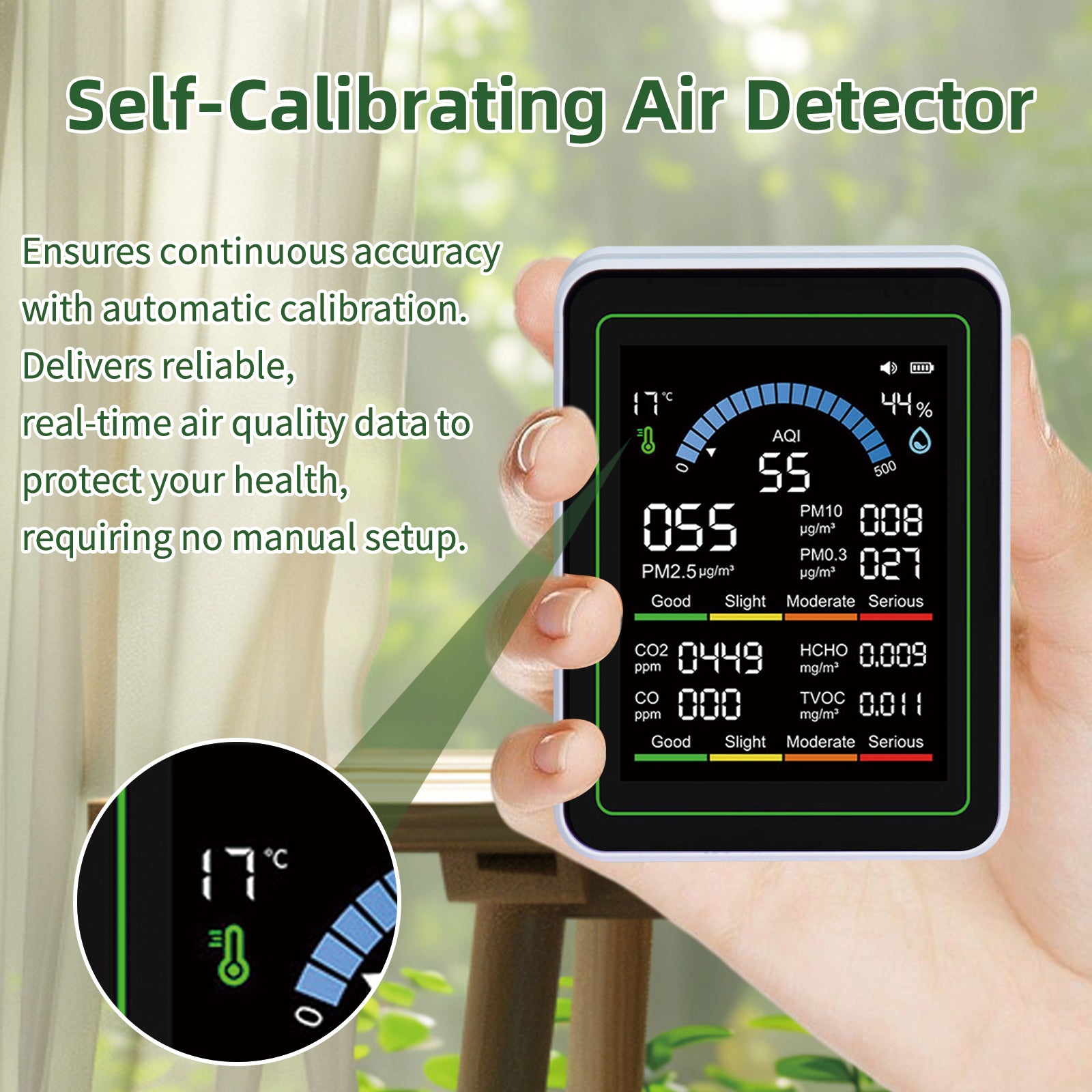 DQQKMM 10-in-1 Air Quality Monitor, Portable Smart Air Quality Tester with Beep Alarms, Real-Time Detection for Home, Office, Car & Pet Areas