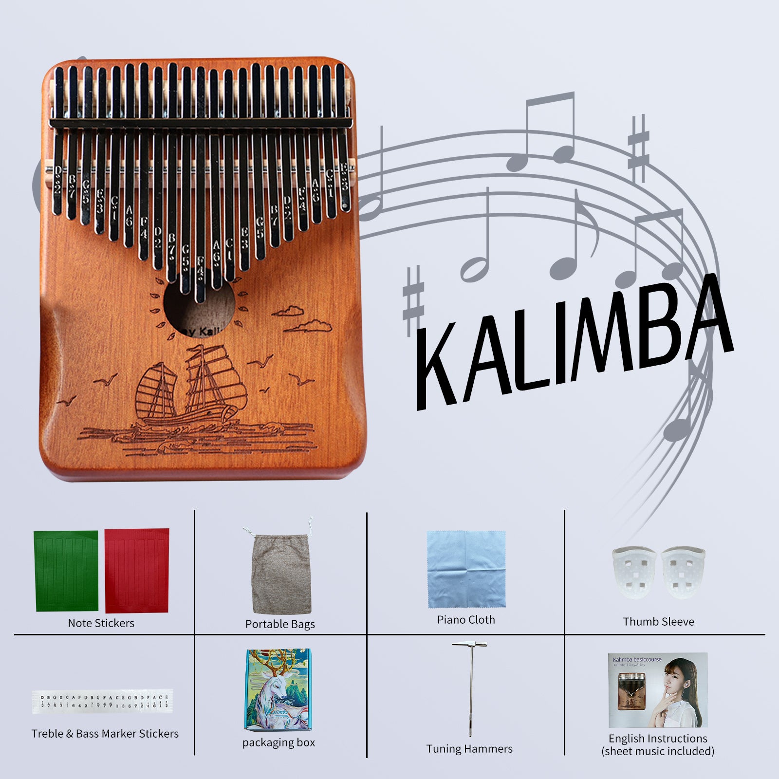 DQQKMM 21 Keys Kalimba Thumb Piano, Wood Finger Piano Kalimba Gifts for Kids and Adults Beginners