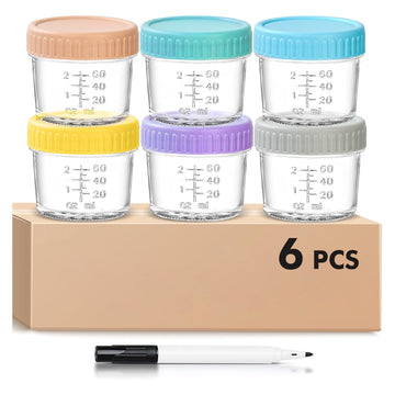 DQQKMM 6 Pack Glass Baby Food Storage Containers, 4oz/120ml Glass Baby Food Jars with Airtight Lids, Small Containers Freezer Storage with Airtight Lids Leak Proof for Baby Food