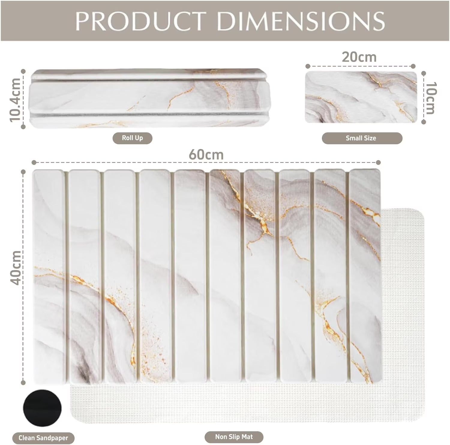 DQQKMM 2 Pack Large Diatomaceous Earth Dish Drying Mat, 60x39cm,20x10, Stone Dish Drying Mat, Non-Slip Fast Drying Kitchen Mat Stone Drying Mat, Drying Stone for Kitchen Counter(Marble,Two Size)