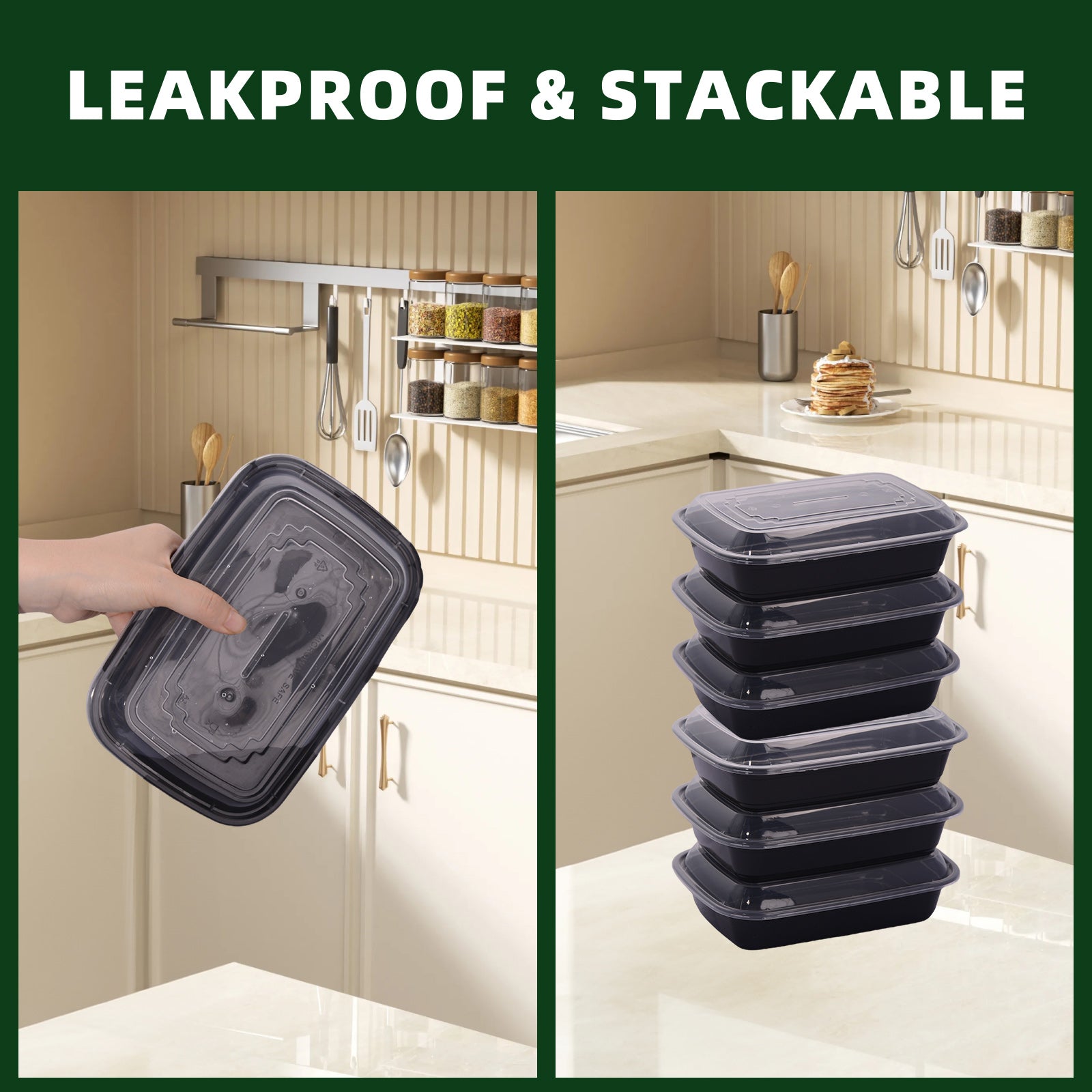 DQQKMM 100 Packs Black meal prep containers reusable,food containers with lids,to go container(32 oz)