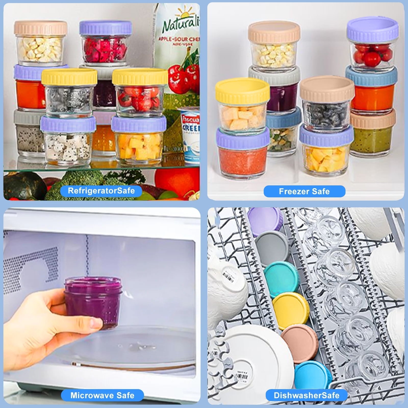 DQQKMM 12 Pack Glass Baby Food Storage Containers, 4oz Baby Food Jars with Airtight Lids, Small Containers Freezer Storage with Airtight Lids Leak Proof for Baby Food