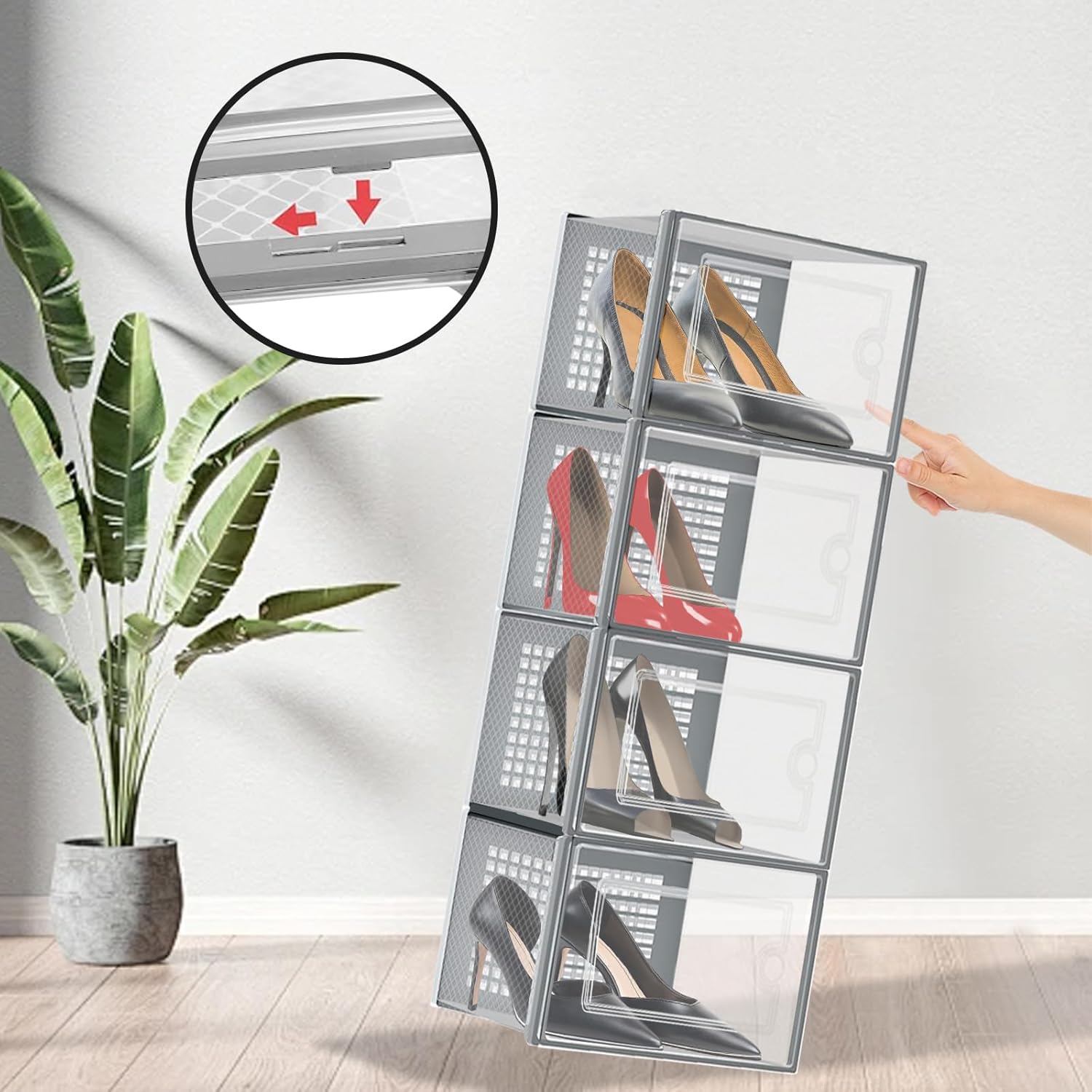 DQQKMM 15-Pack XXL Shoe Storage Box, Clear Shoe box Plastic Stackable Shoe Organizer for Closet, Space Saving Foldable Shoe Rack Sneaker Container Bin Holder(gray)