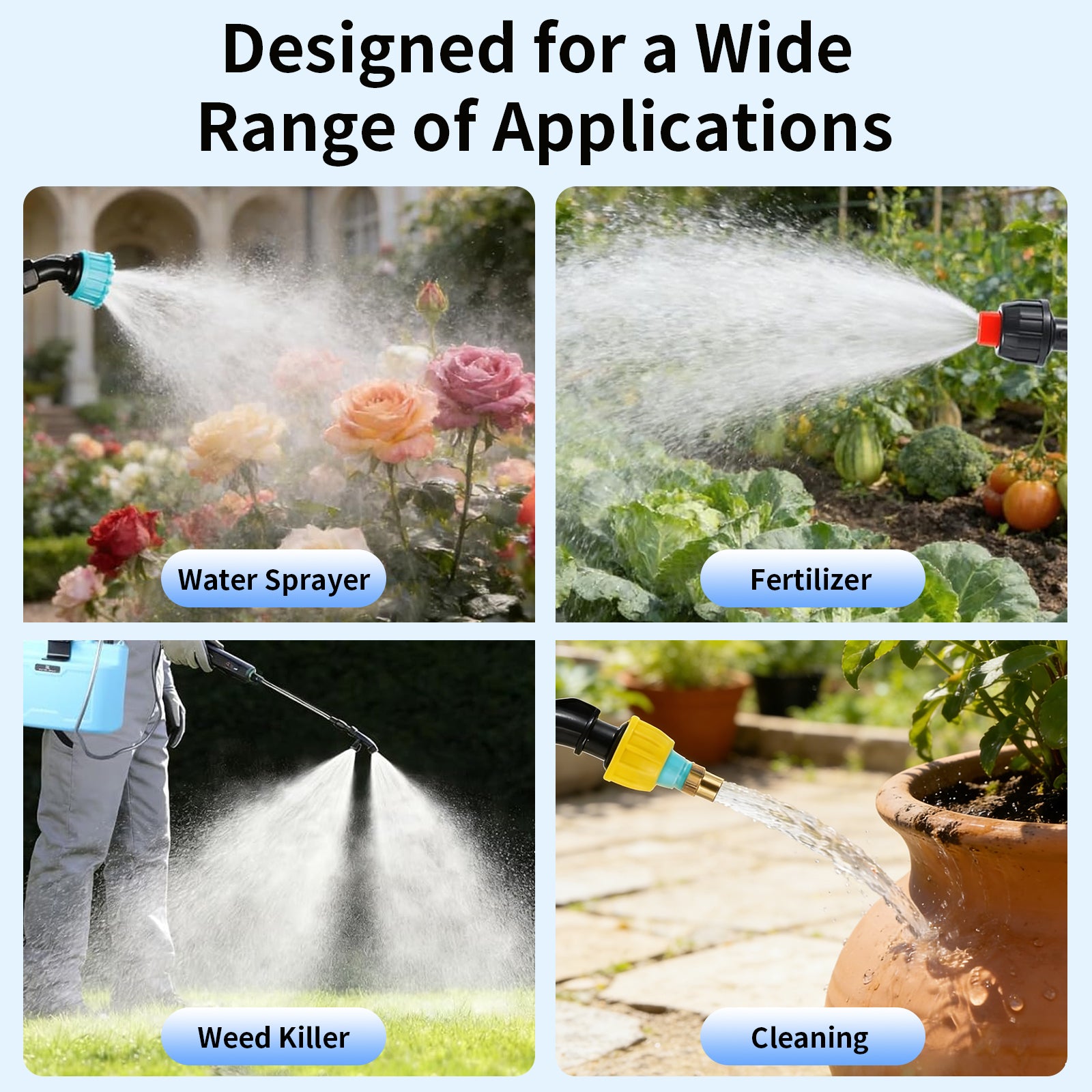 DQQKMM 8L Rechargeable Electric Sprayer, 2000mAh Battery, Digital Display, 3 Speeds, 4 Nozzles & Telescopic Wand for Lawn, Garden Cleaning