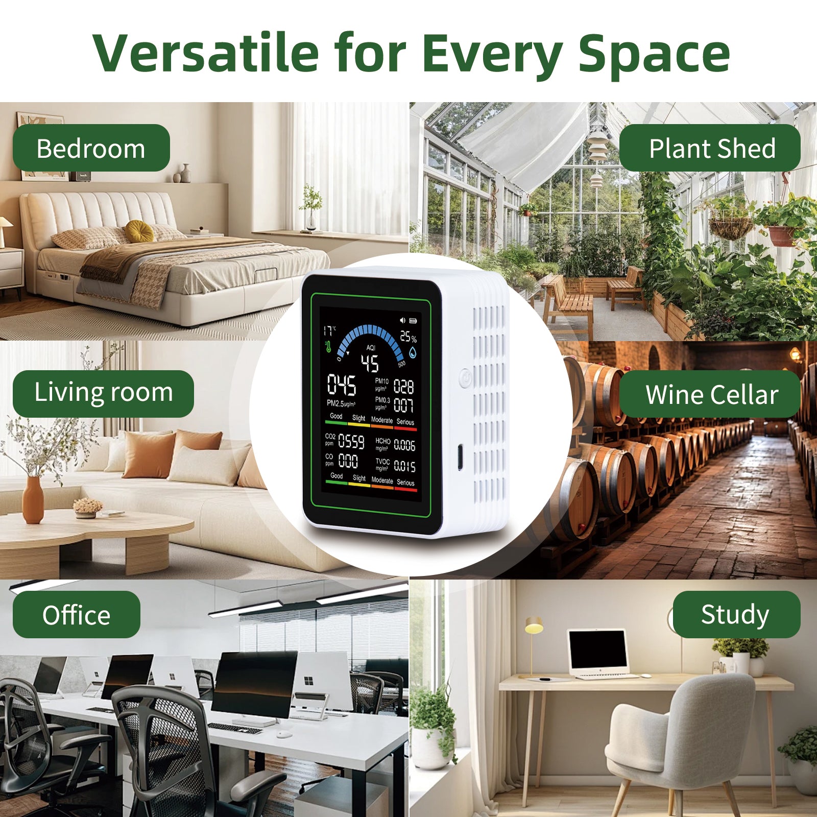 DQQKMM 10-in-1 Air Quality Monitor, Portable Smart Air Quality Tester with Beep Alarms, Real-Time Detection for Home, Office, Car & Pet Areas