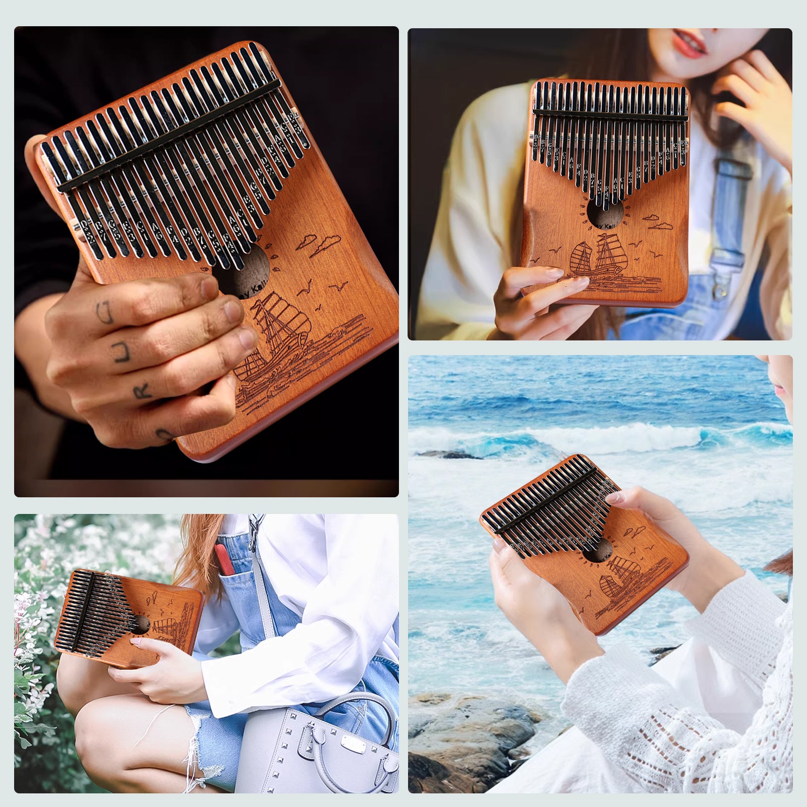 DQQKMM 21 Keys Kalimba Thumb Piano, Wood Finger Piano Kalimba Gifts for Kids and Adults Beginners