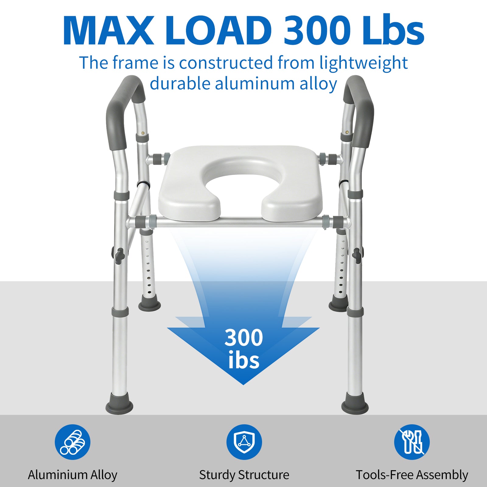 DQQKMM Toilet Seat Riser for Seniors, Adjustable Height & Width, Raised Toilet Seat with Handles & Padded Seat, Supports 300 lbs Toilet Seat with Handles, Shower Chair & Bedside Commode