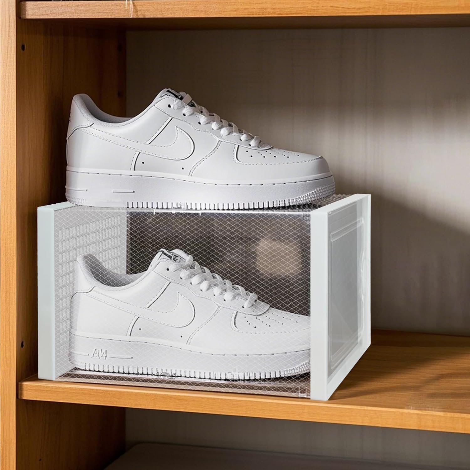 DQQKMM 15-Pack XXL Shoe Storage Box, Clear Shoe box Plastic Stackable Shoe Organizer for Closet, Space Saving Foldable Shoe Rack Sneaker Container Bin Holder(white)