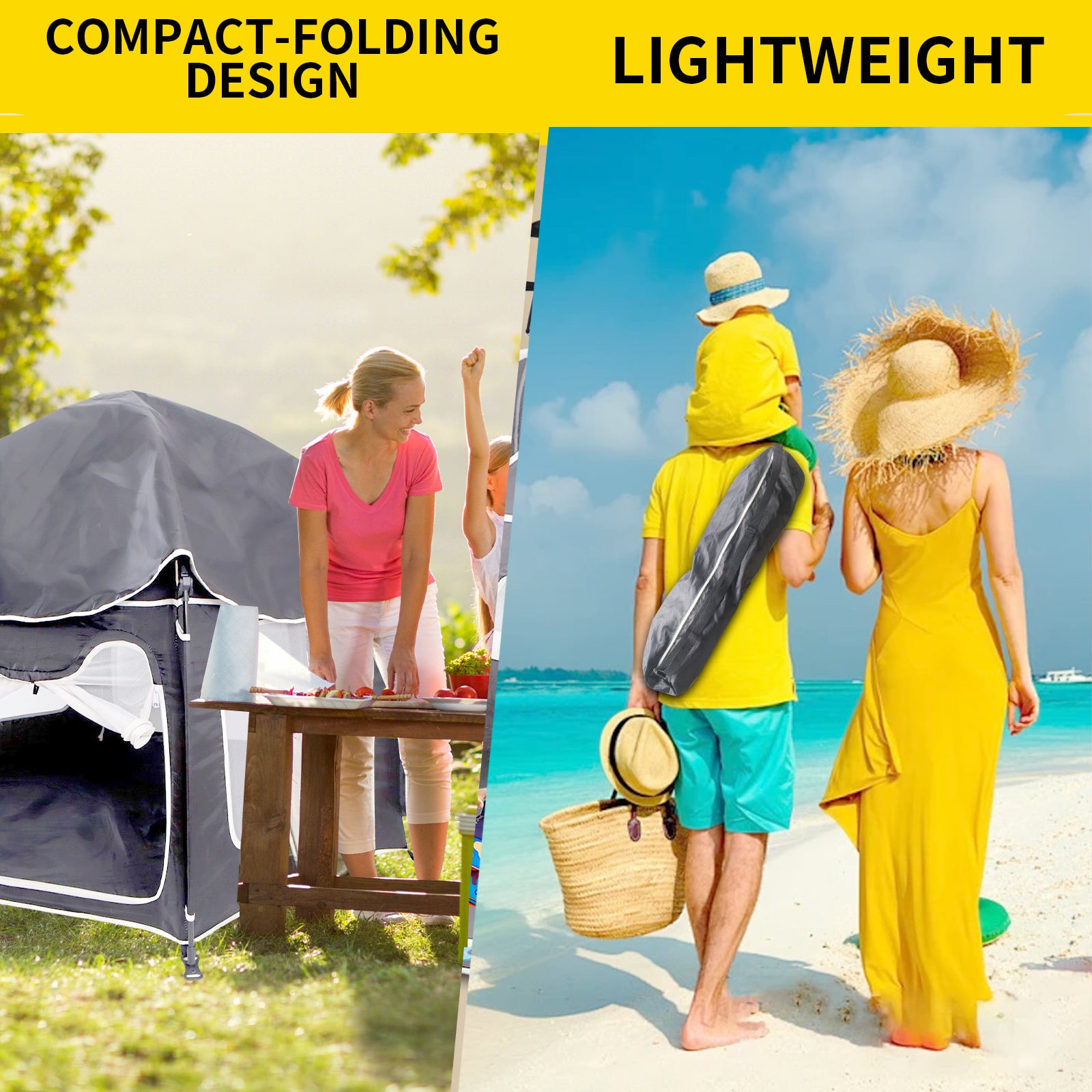 Portable Pop-Up Tent with Canopy - Mosquito Net & UV Protection Playpen, Lightweight Foldable Design for Beach, Garden and Indoor Use, Easy Setup (1.5m x 1.1m, Grey)