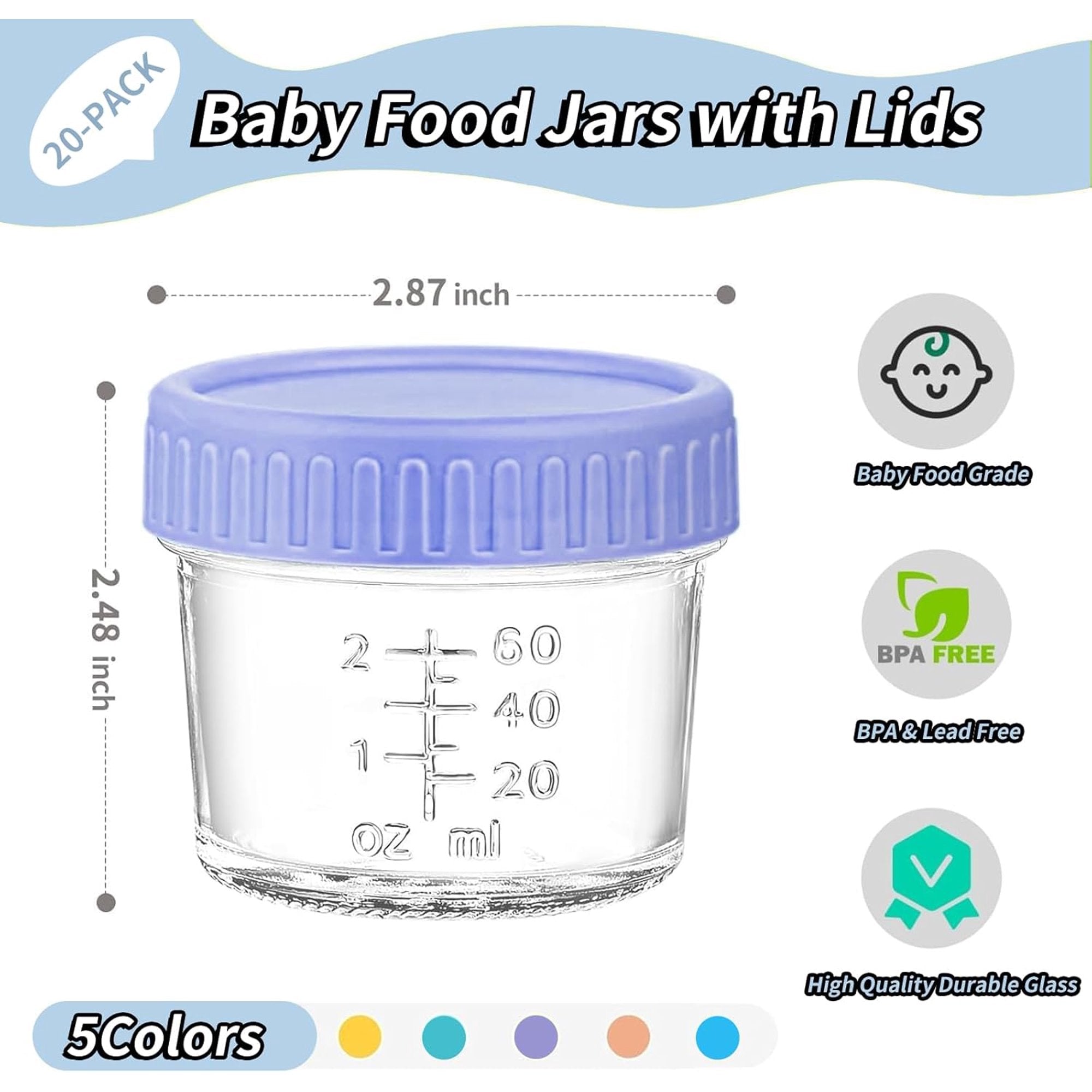 DQQKMM 20 Pack Glass Baby Food Storage Containers, 4oz/120ml Glass Baby Food Jars with Airtight Lids, Small Containers Freezer Storage with Airtight Lids Leak Proof for Baby Food