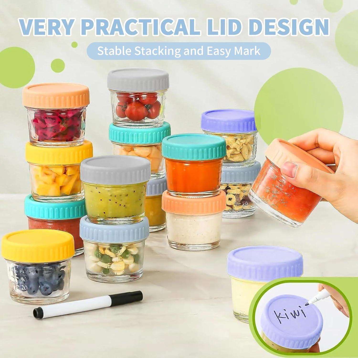 DQQKMM 24 Pack Glass Baby Food Storage Containers, 4oz Baby Food Jars with Airtight Lids, Small Containers Freezer Storage with Airtight Lids Leak Proof for Baby Food