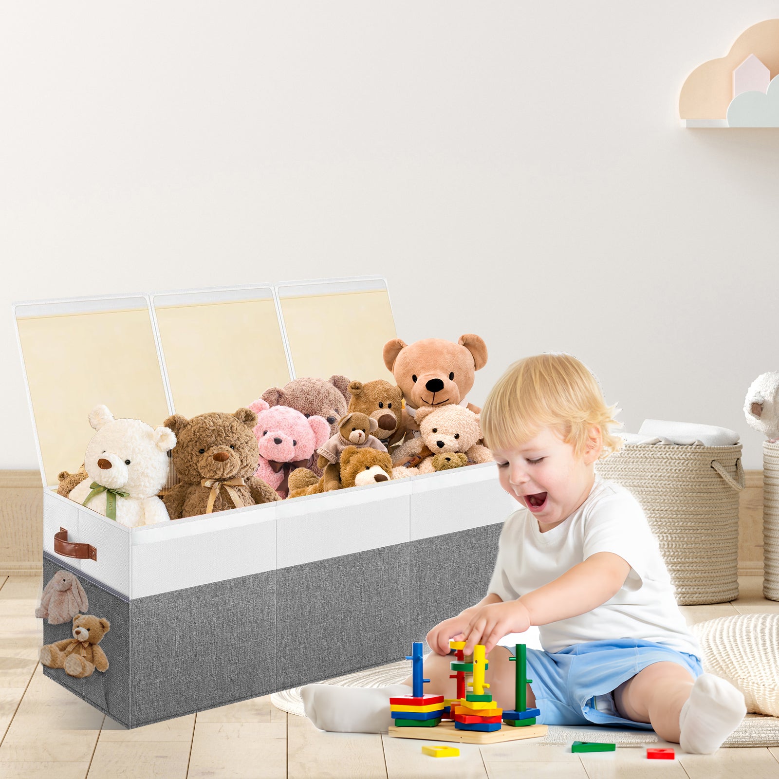 DQQKMM Toy Boxes for Kids, 150L Large Collapsible Storage Bins for Toys,Toy Chests & Organizers，Gray