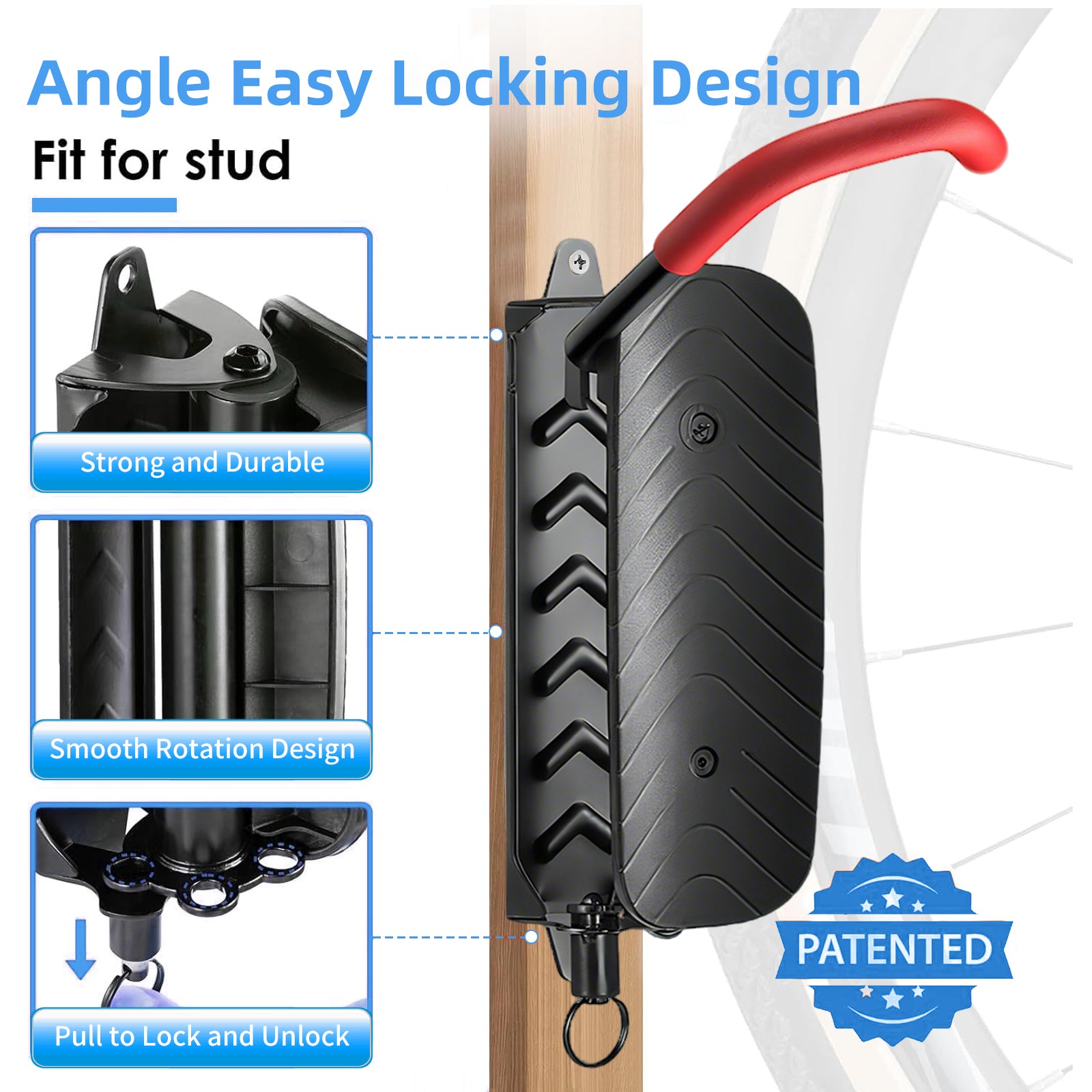 2 Pack Swivel Bike Wall Mount Rack, Adjustable Bike Wall Hanger, Holds Up to 66 lbs - Red