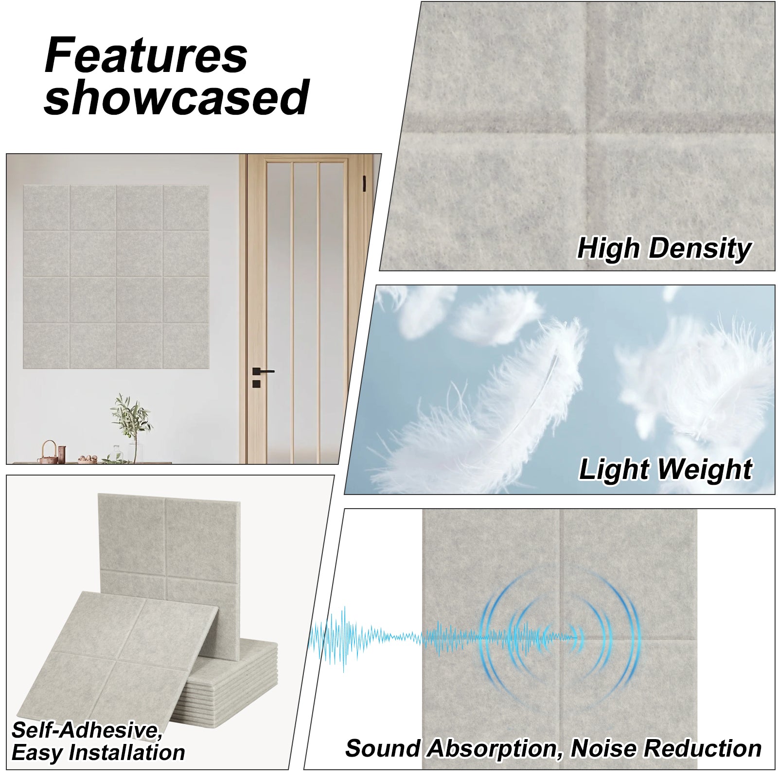 DQQKMM 48" x 36" Large Felt Bulletin Board 12 Pack, Sound Absorbing Panel Wall Organizer with 60 Adhesive Tabs & 60 Push Pins for Home , Office