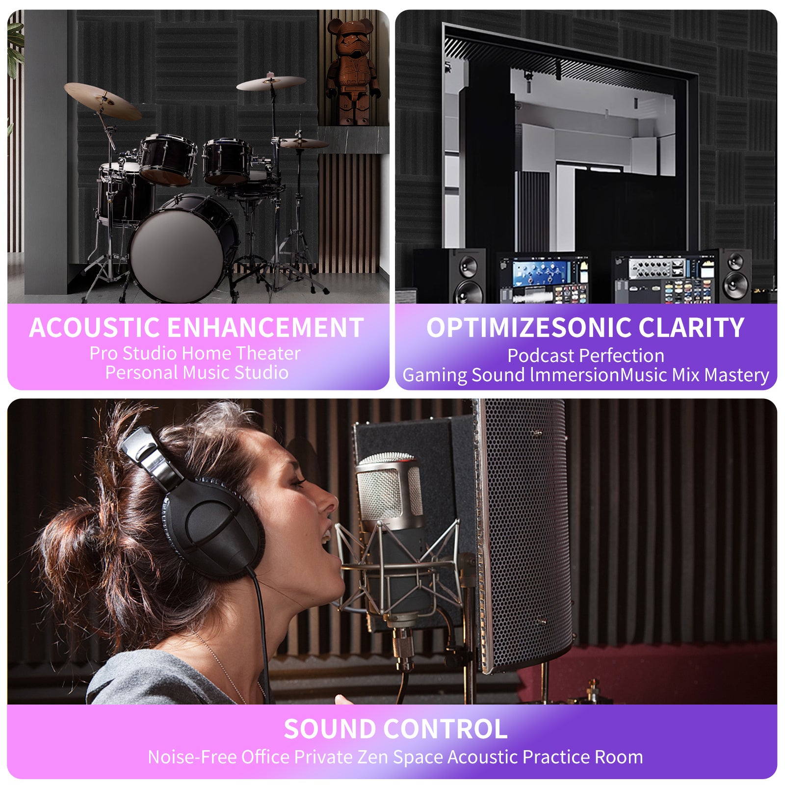 DQQKMM 24 Pack Sound Deadening Panels,12"X12"X2" Acoustic Sound Panels, Noise Canceling Foam Wedge Panels