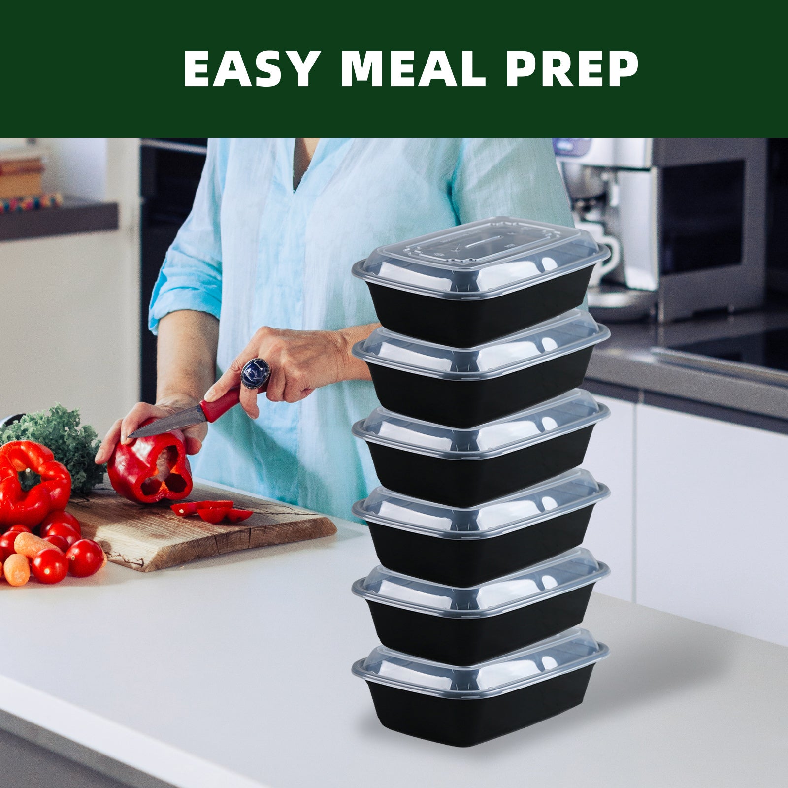 DQQKMM 100 Packs Black meal prep containers reusable,food containers with lids,to go container(32 oz)