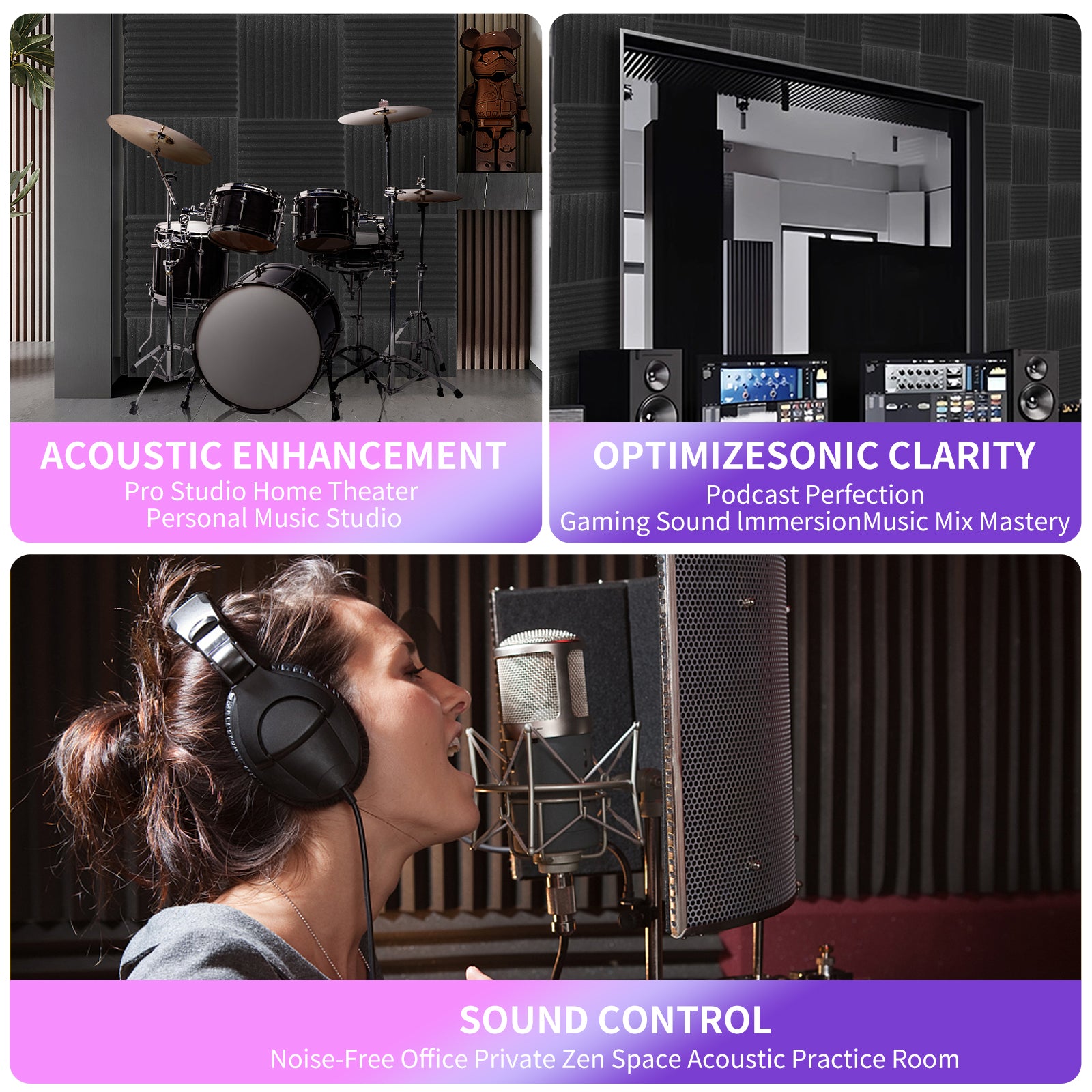 DQQKMM 24 Pack Sound Deadening Panels,12"X12"X1" Acoustic Sound Panels, Noise Canceling Foam Wedge Panels