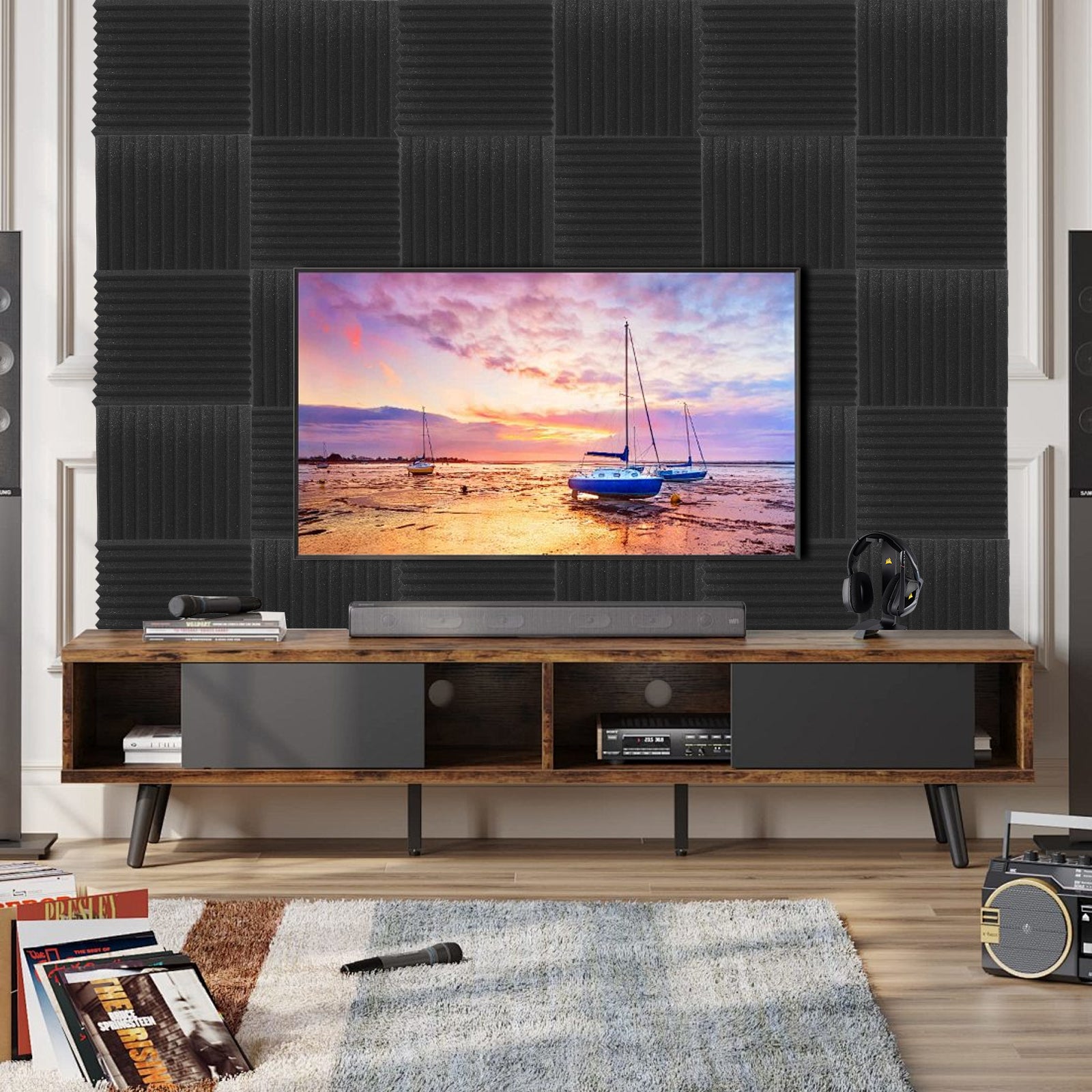 DQQKMM 24 Pack Sound Deadening Panels,12"X12"X1" Acoustic Sound Panels, Noise Canceling Foam Wedge Panels