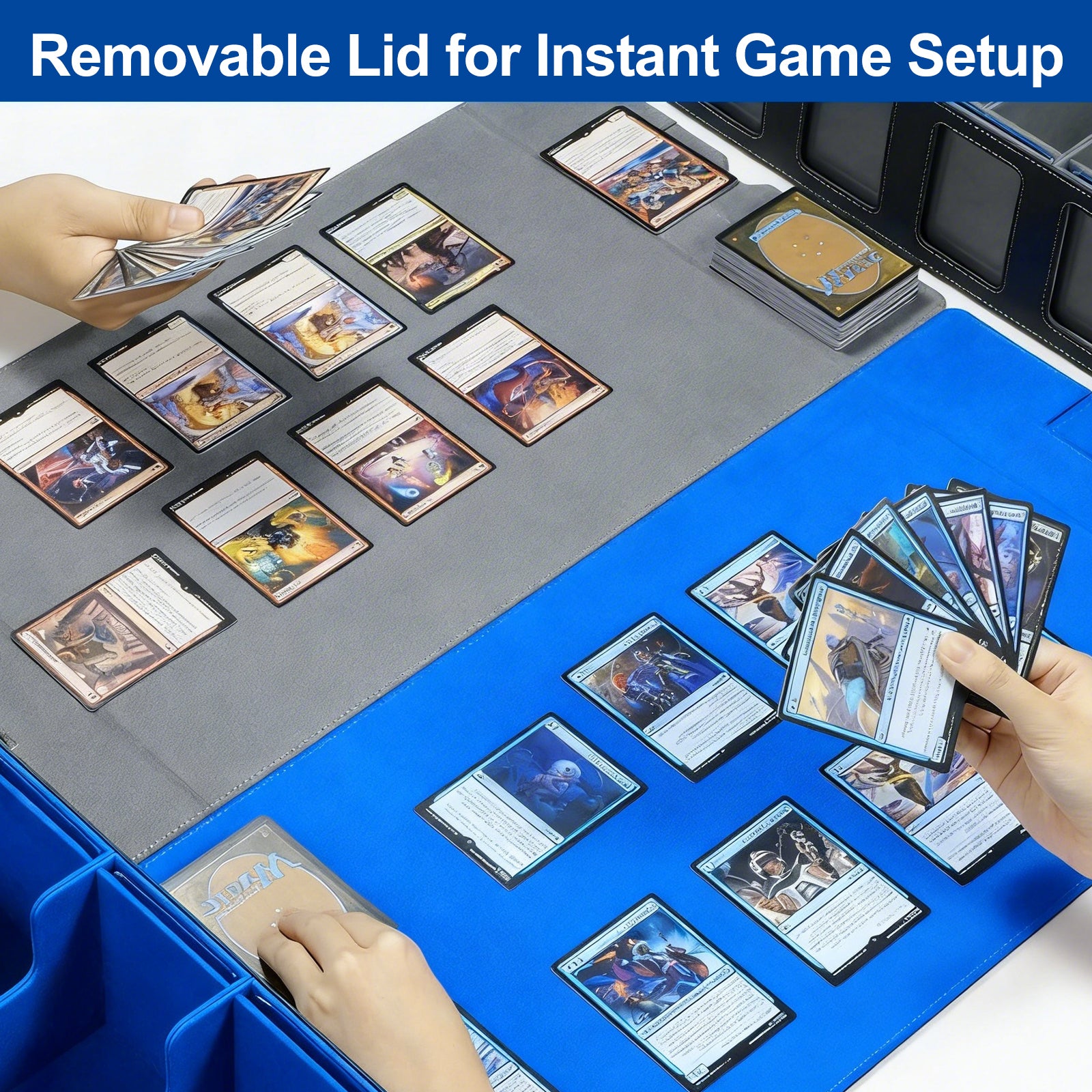 DQQKMM Trading Card Storage Box, 3900+ Deck Box with Commander Display, Organizer for MTG TCG Sports Cards, Includes Dice Tray, Dividers & Top Loaders